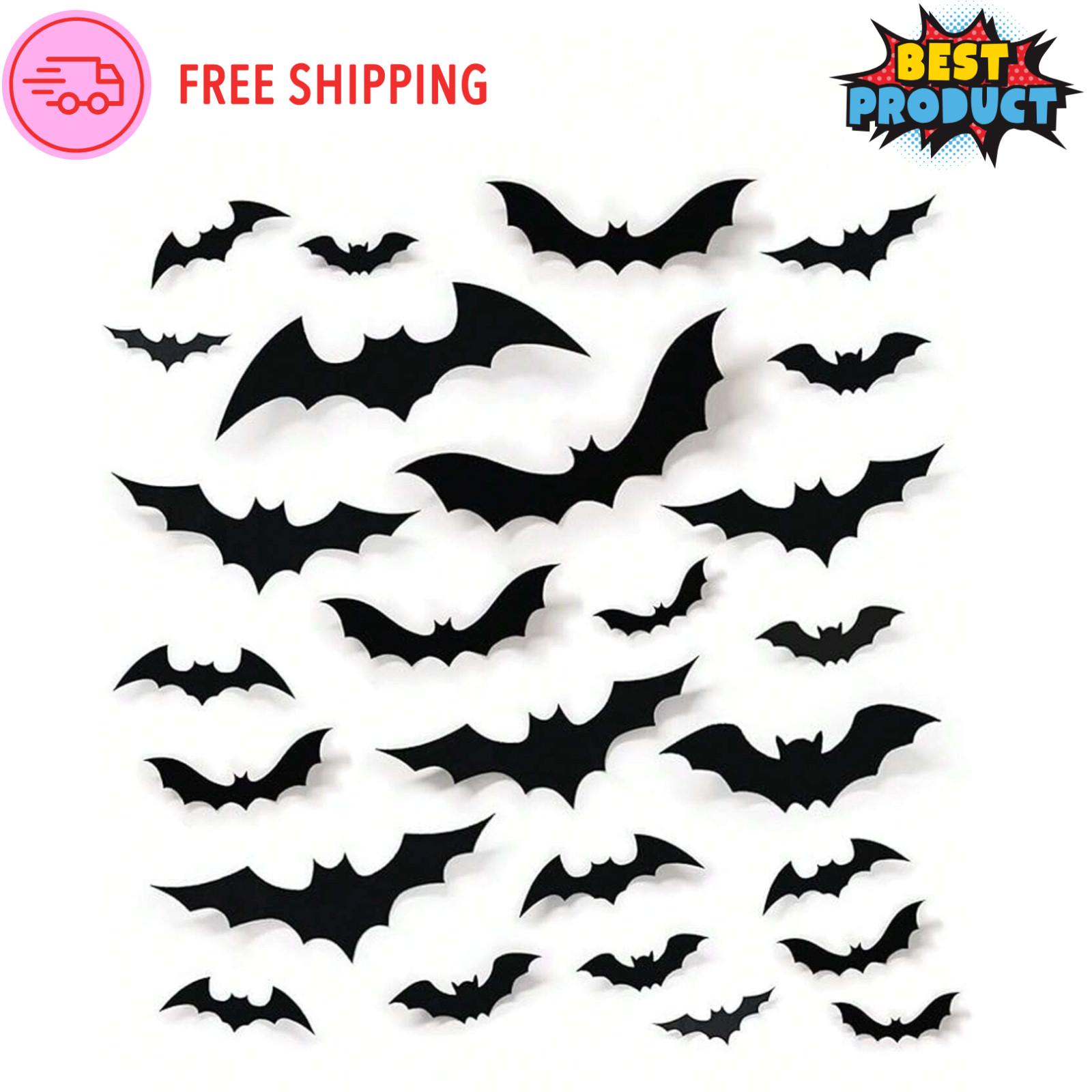 3D Bat Stickers 4 Sizes DIY Wall Halloween Decor Scary Bats For Haunted Home New