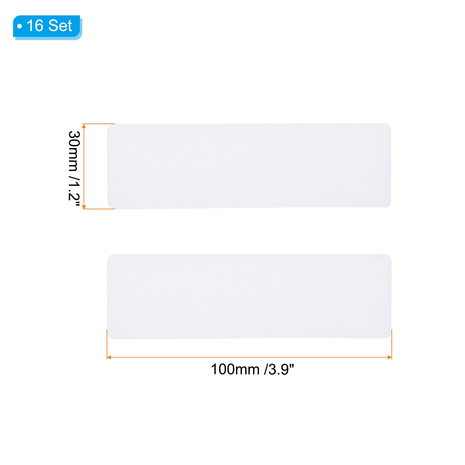 1.2×3.9 Inches Hook and Loop Dots 16 Sets Rectangle Self Adhesive Tape White