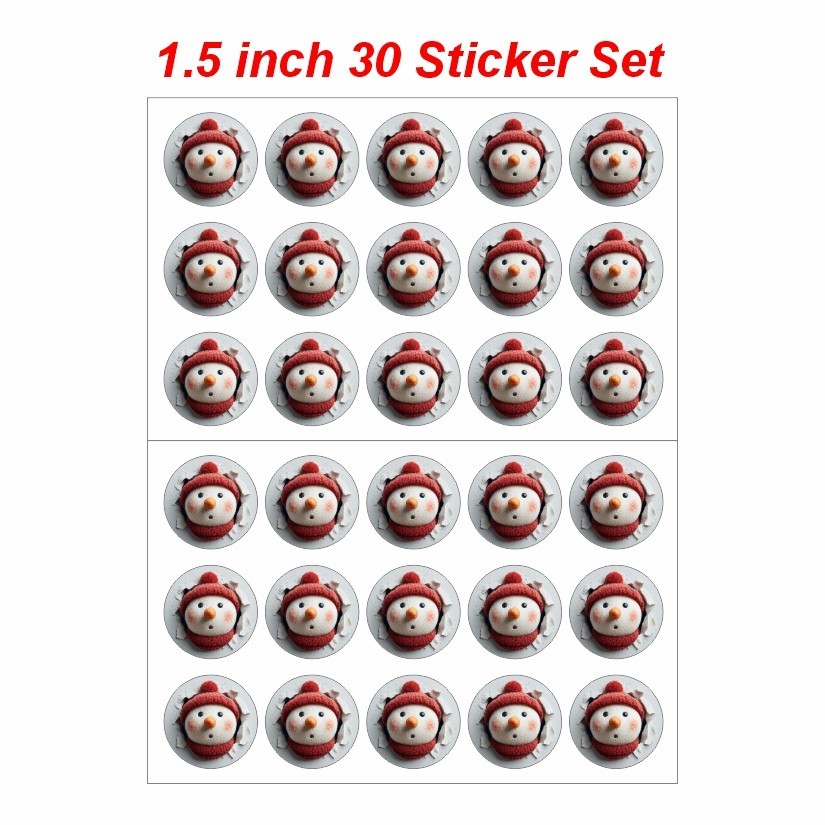Snowman Braking Wall Christmas Round Dot Stickers Set, 1.2" & 1.5"