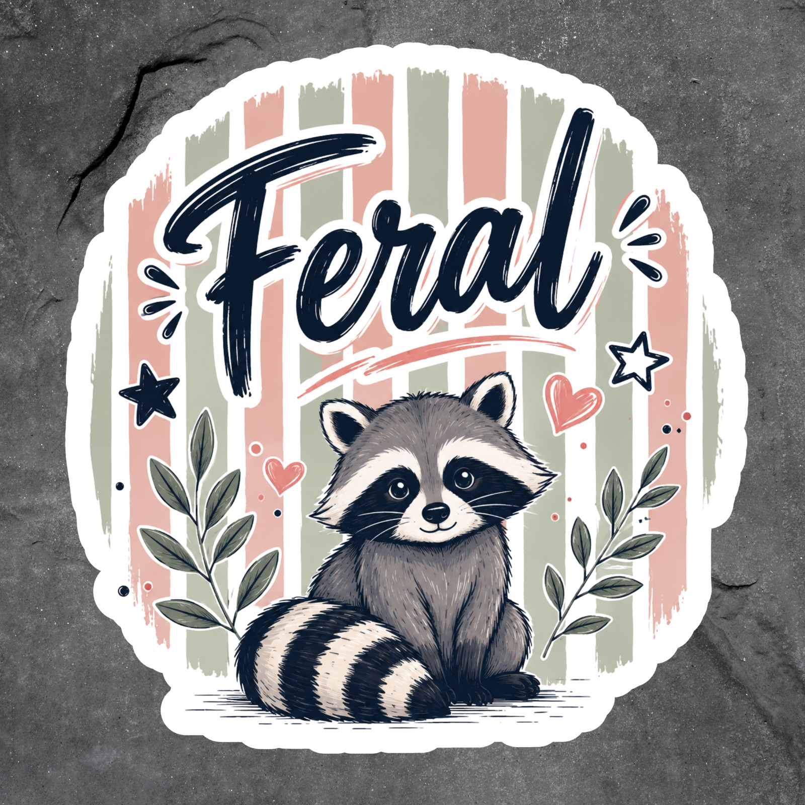 Raccoon Sticker Vinyl Decal Feral Cute Woodland Animal Funny Striped Vintage Art