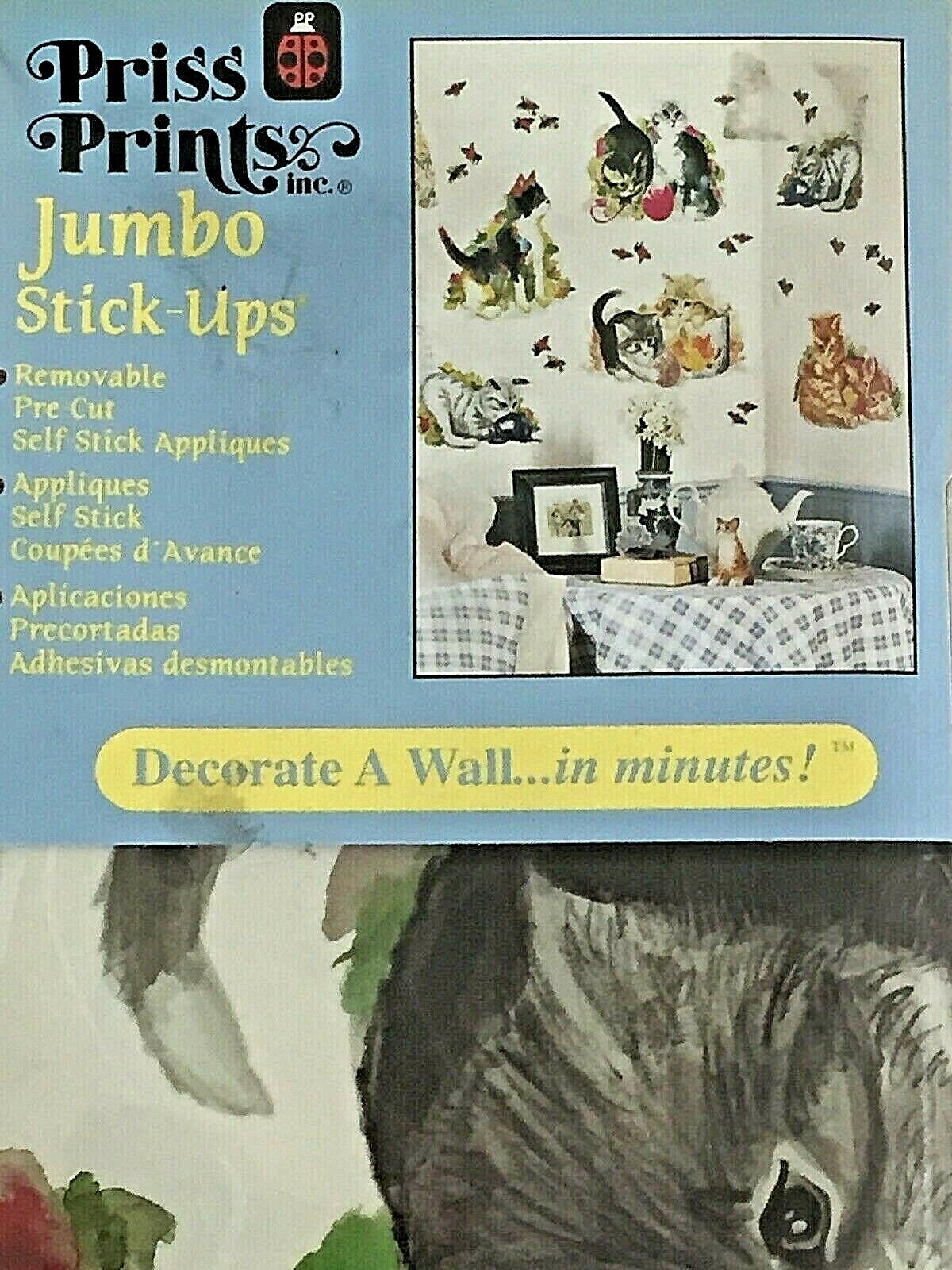 Vtg Priss Prints Jumbo Stick-Ups Kittens PreCut Reusable Wall Decoration #40291
