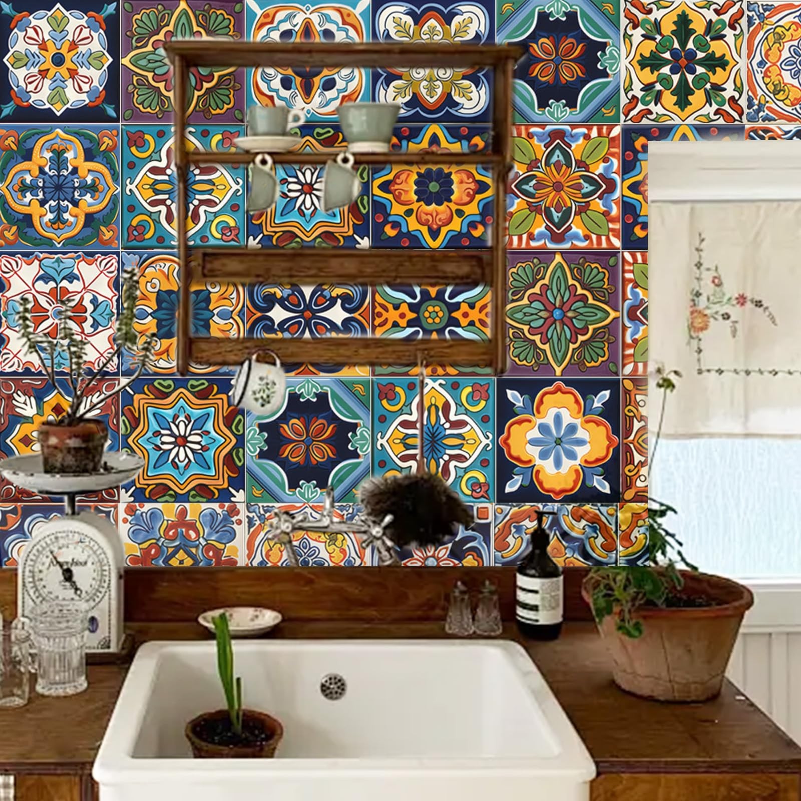 48Pcs Tile Sticker Peel and Stick, Kitchen Wall Decals Stick on Tile Adhesive…