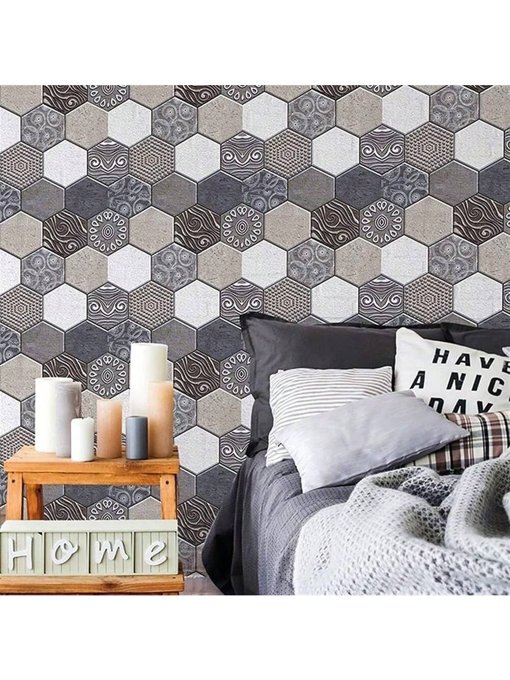10Pack Brick Wallpaper Self Adhesive 3D Hexagon Tile Wall Sticker Geometric Foam