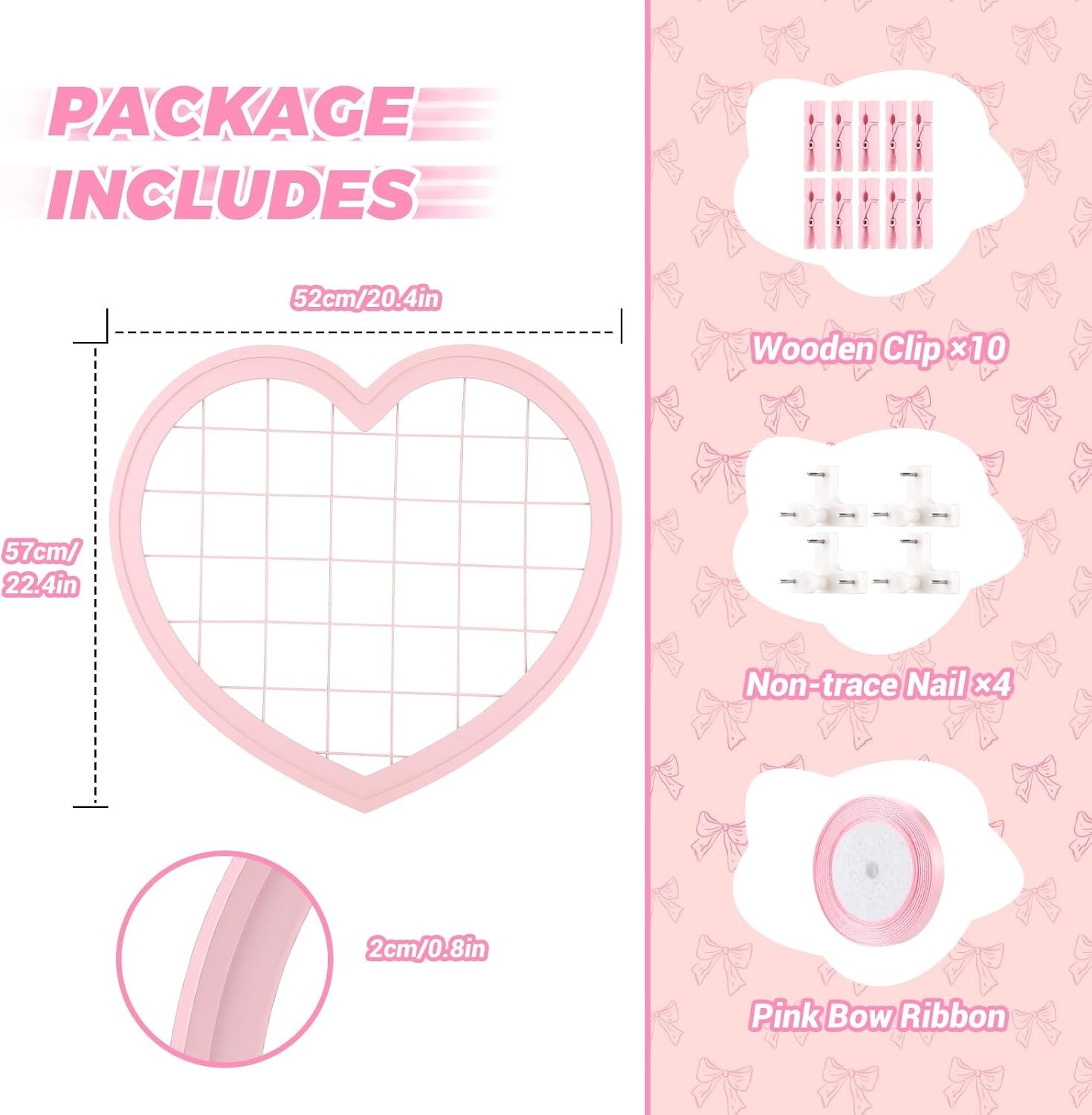Stylish Heart-Shaped Wire Wall Grid Panel for Photos – Perfect for Teen Rooms
