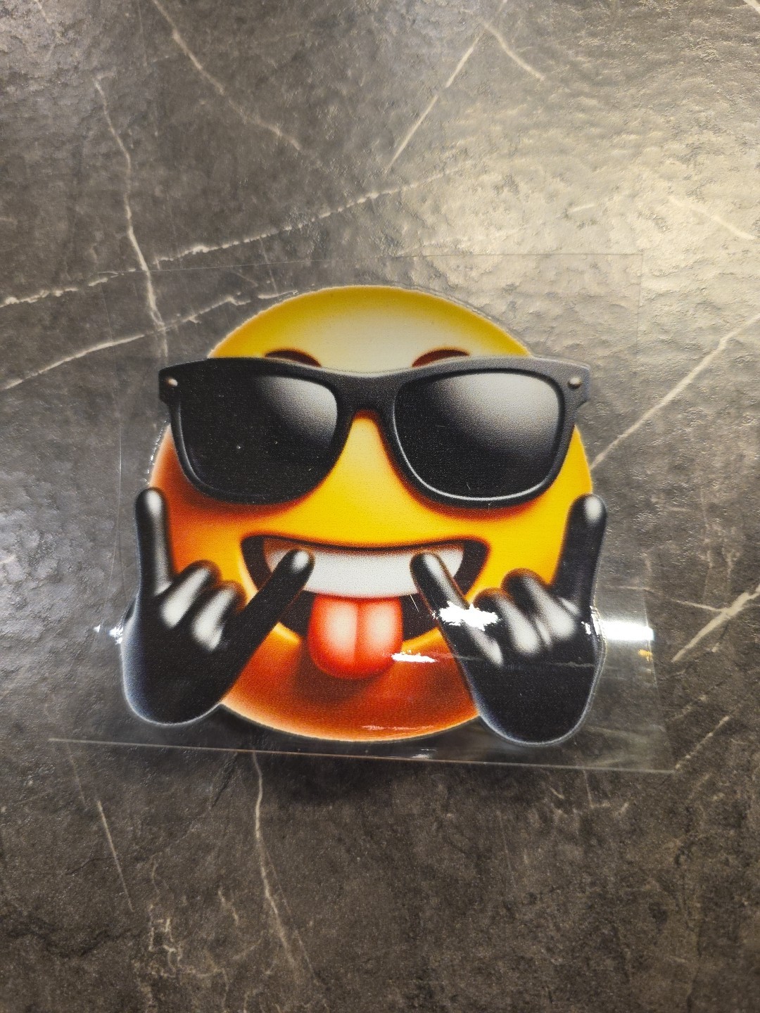 Sun Glasses Rock N Roll Smiley Face Emoji UVDTF Raised Decal Sticker Waterproof