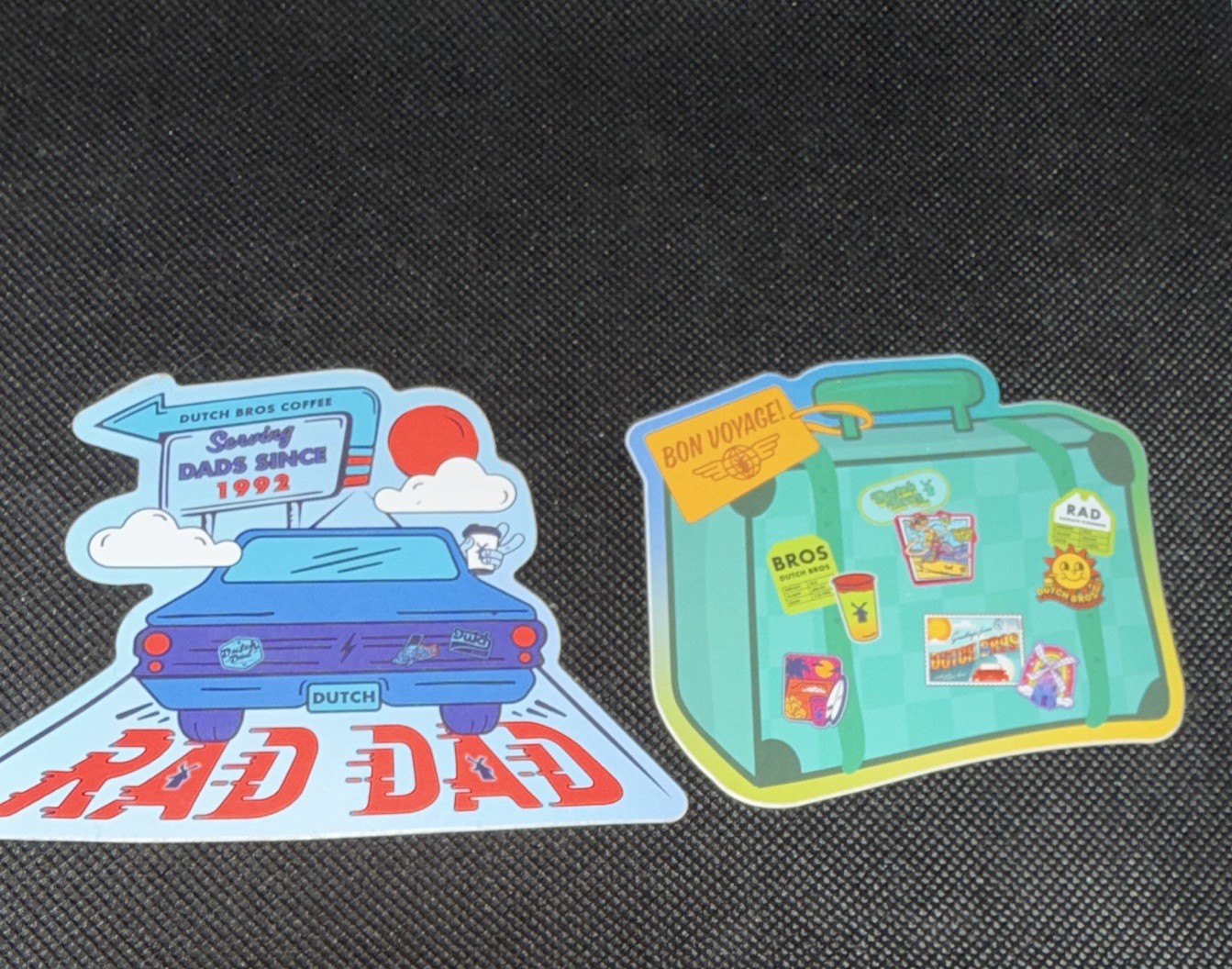 Dutch Bros Coffee Multicolor Travel Stickers Set: RAD DAD & Bon Voyage (2)