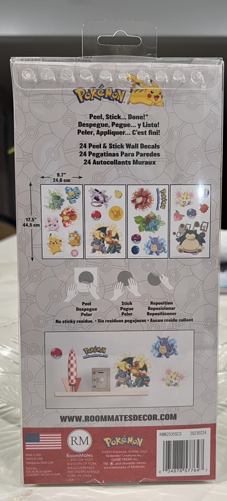 POKEMON 24 Peel & Stick Wall Decals Room Stickers USA 2021 NEW