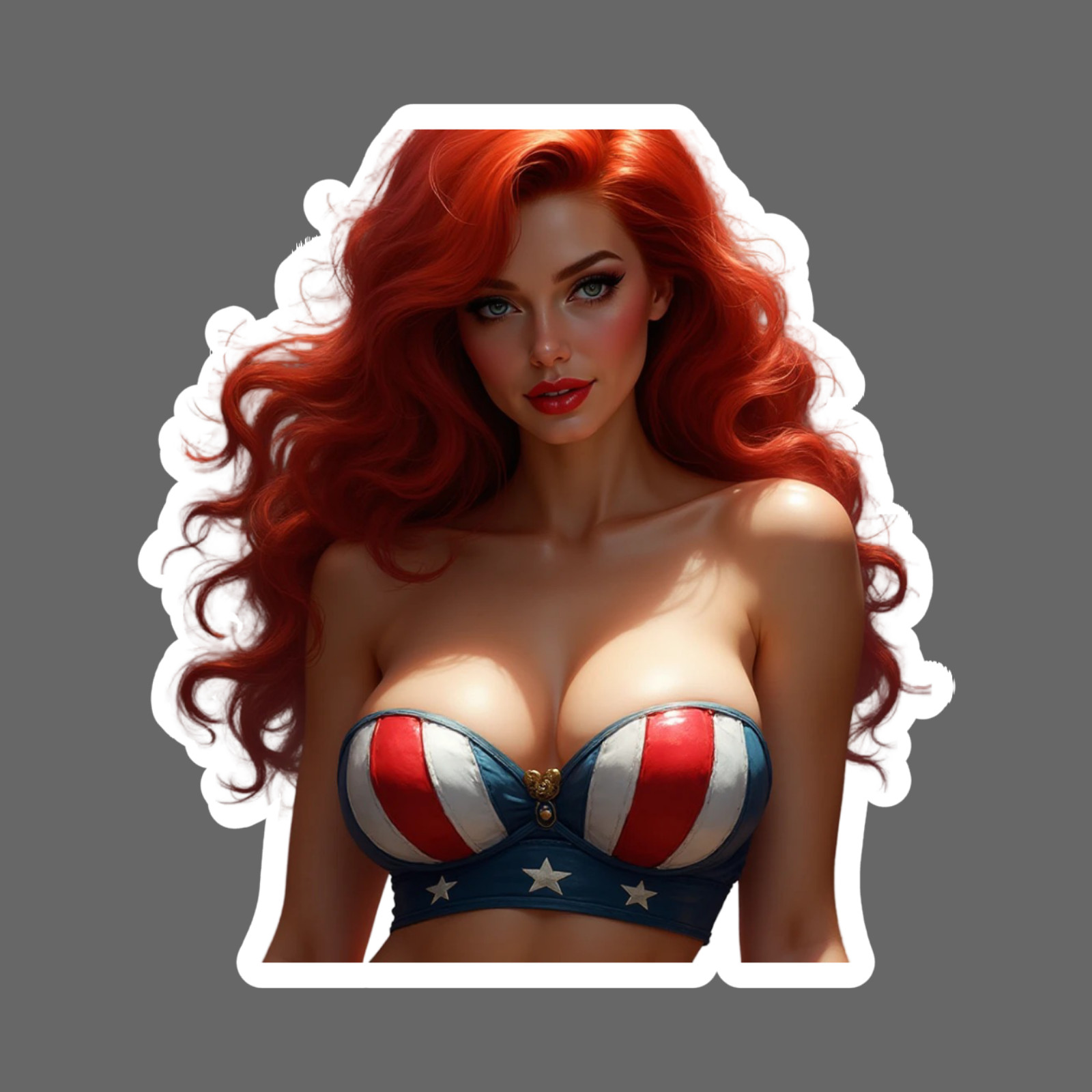 Pinup girl sticker vinyl decal redhead bikini cleavage close up garage toolbox