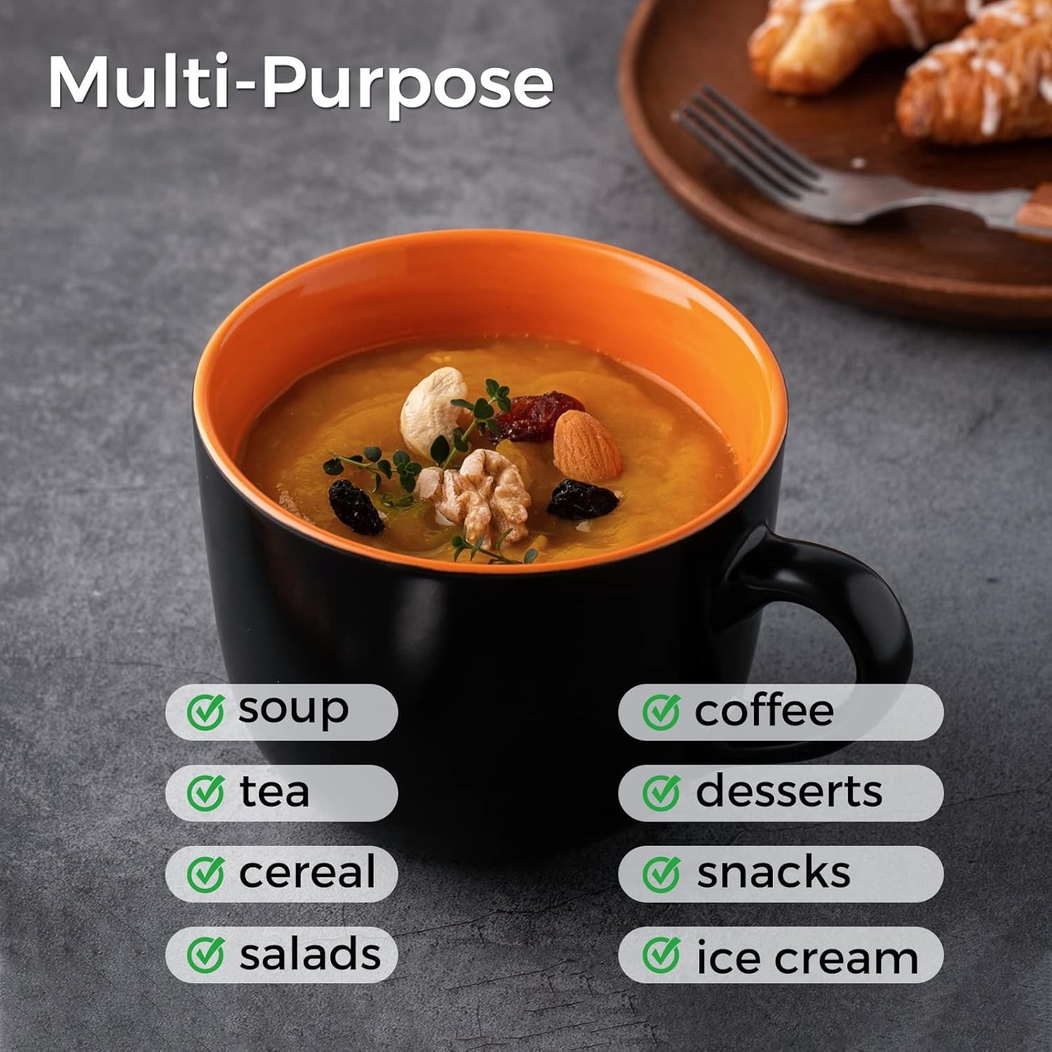 Jumbo Soup Mugs with Handles, 24 Oz Large Coffee Mugs Set of 4, Ceramic Soup bow