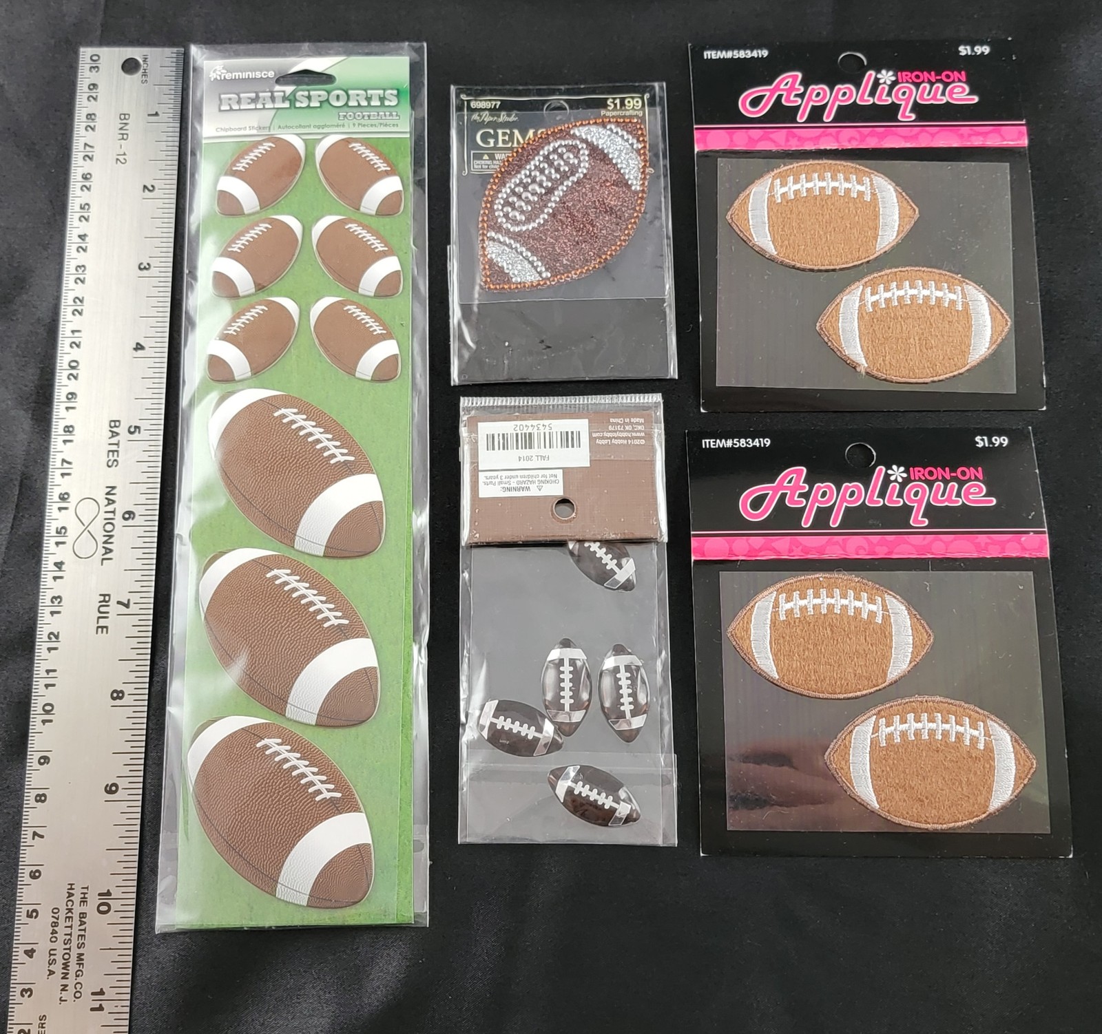 Sports Football Gemstone Sticker Decal Iron-On Hobby Lobby Craft Lot x4