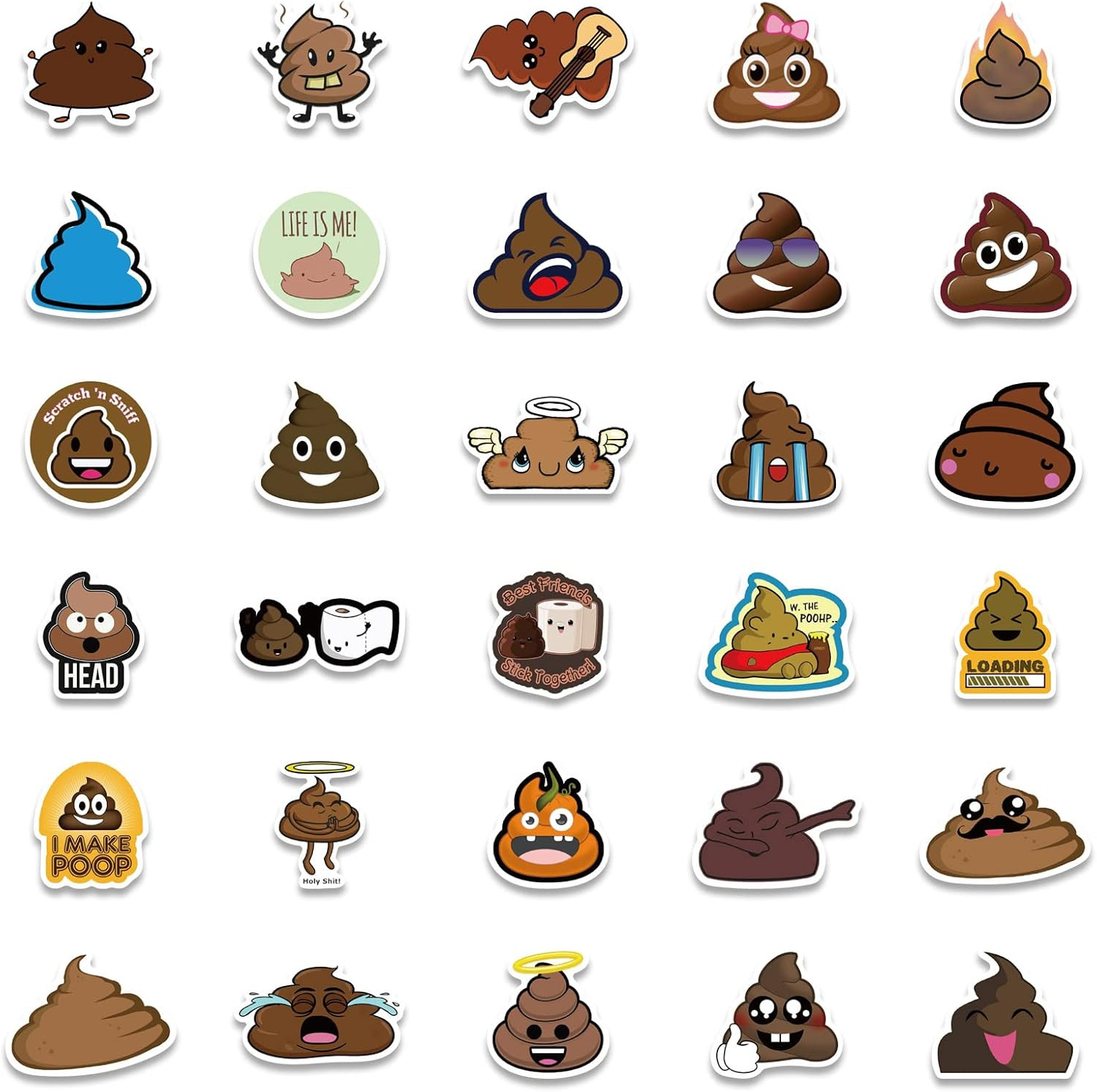 60Pcs Funny Poop Stickers, Cartoon Vinyl Waterproof Prank Decals for Laptop, Not