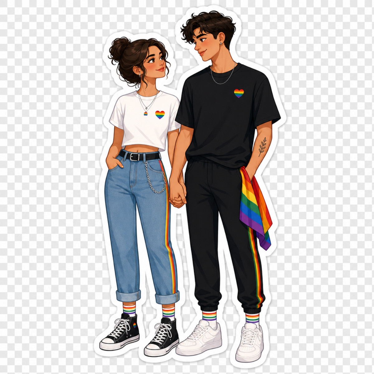 3 inch LGBTQ Pride Couple Sticker Cute Rainbow Love Vinyl Decal Aesthetic