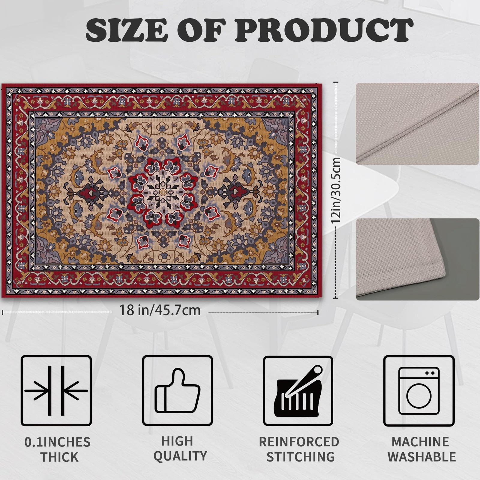 Ethnic Boho Linen Placemats Set of 6,12×18 Inch Vintage Bohemian Washable Tab…