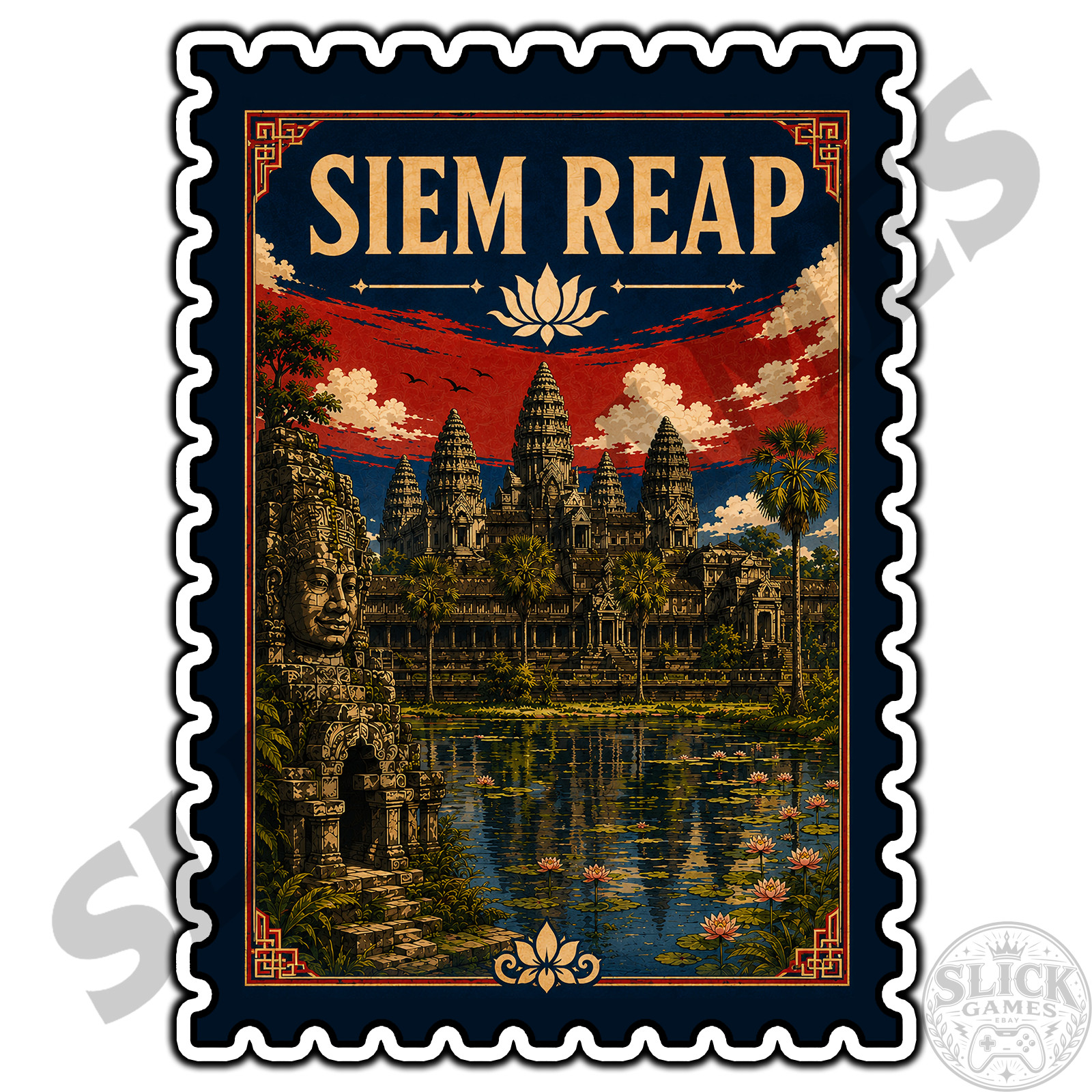 Siem Reap Cambodia Travel Postage Stamp Sticker #1 Waterproof Vinyl Decal DieCut