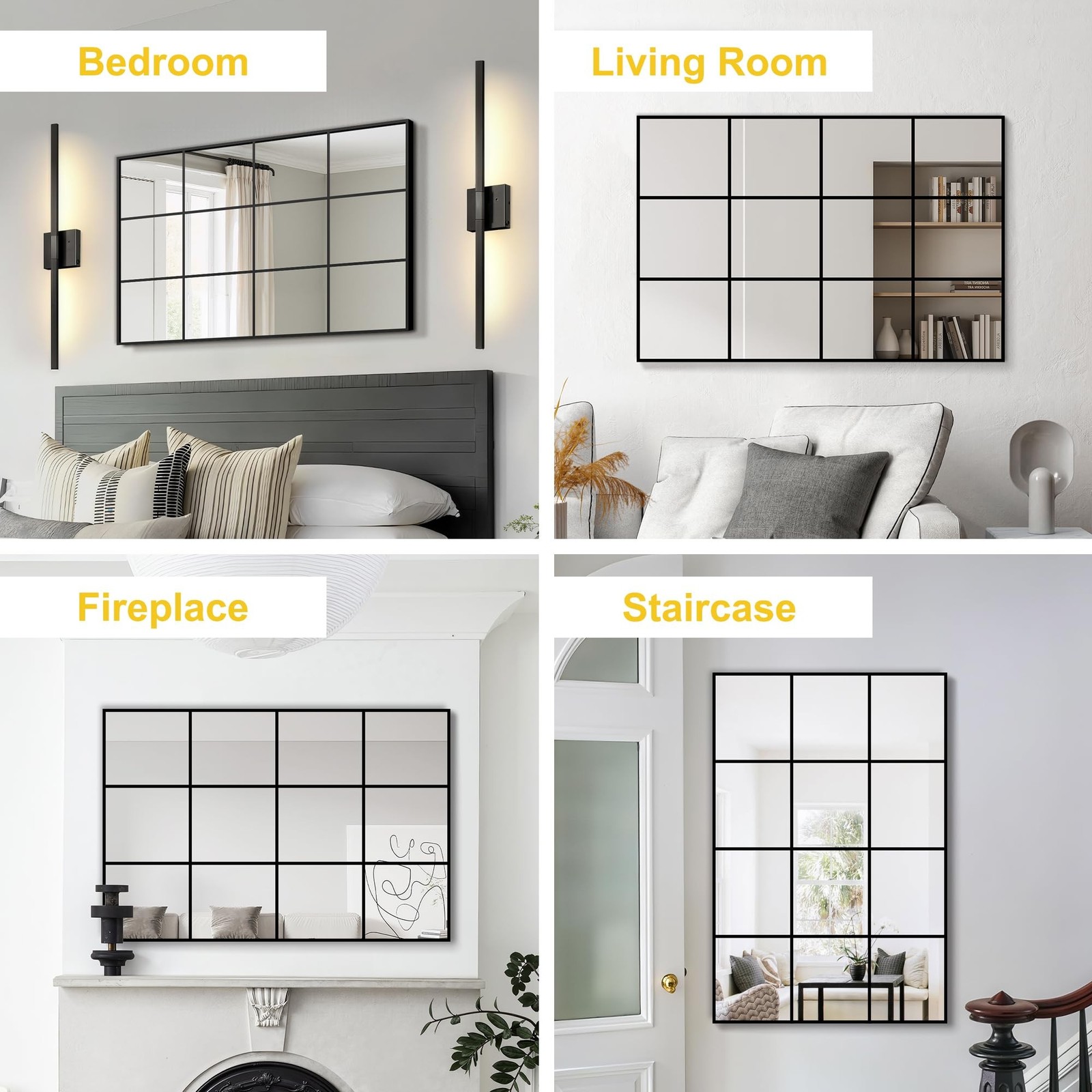 Window Pane Wall Mirror, 36"x24" Wall Mounted Window Mirror for Living Room, …