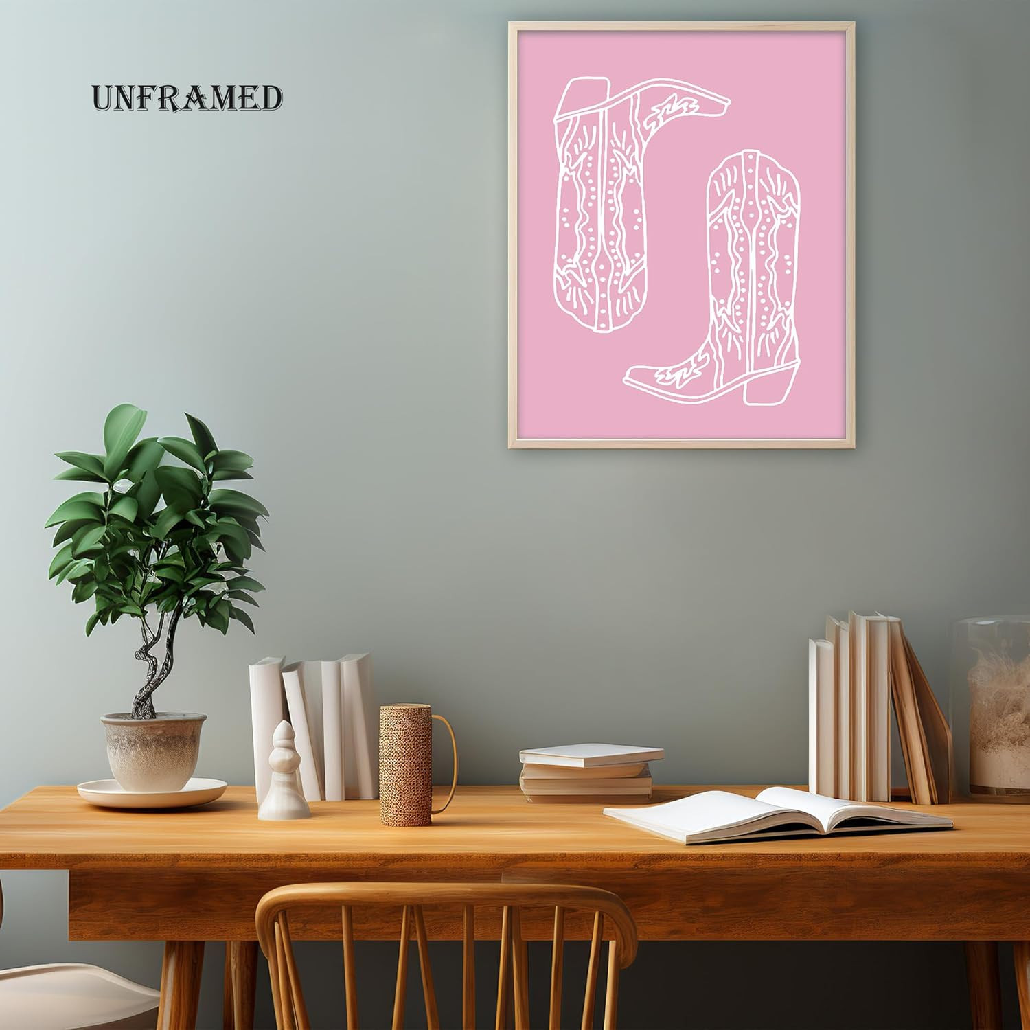 Pink Preppy Western Long Live Cowgirls Boot Wall Art Room Decor,Trendy Cowgirl Y