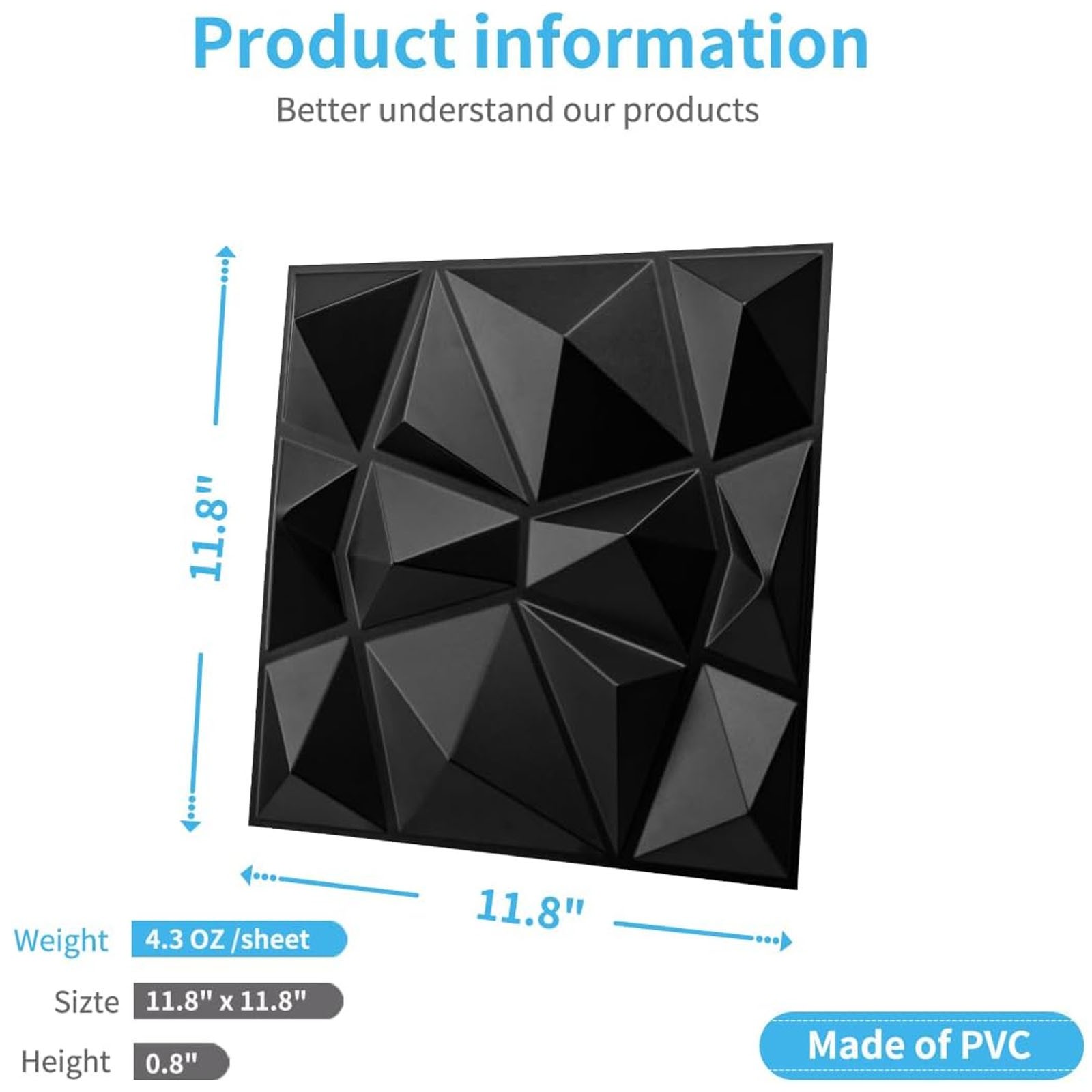 10 Tiles 3D Wall Panels 12×12 PVC Textured Accent Wall Diamond Design Wall Decor