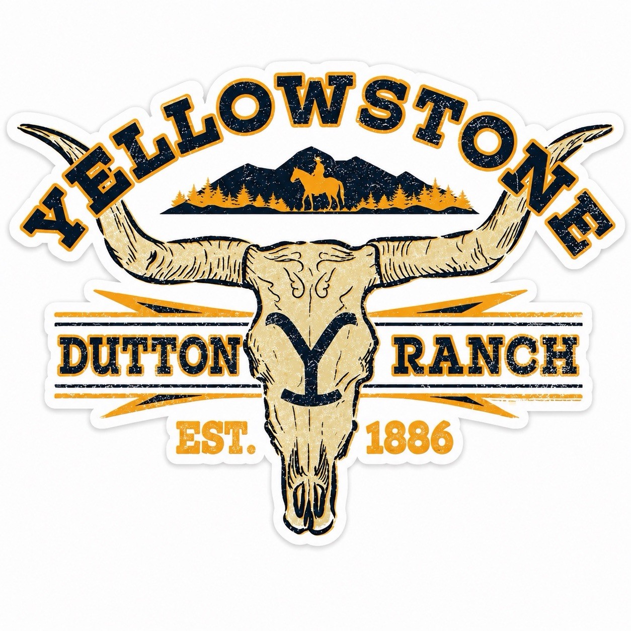Yellowstone Dutton Ranch Logo Sticker Decal Set (3 pcs), Yellow/Black/White