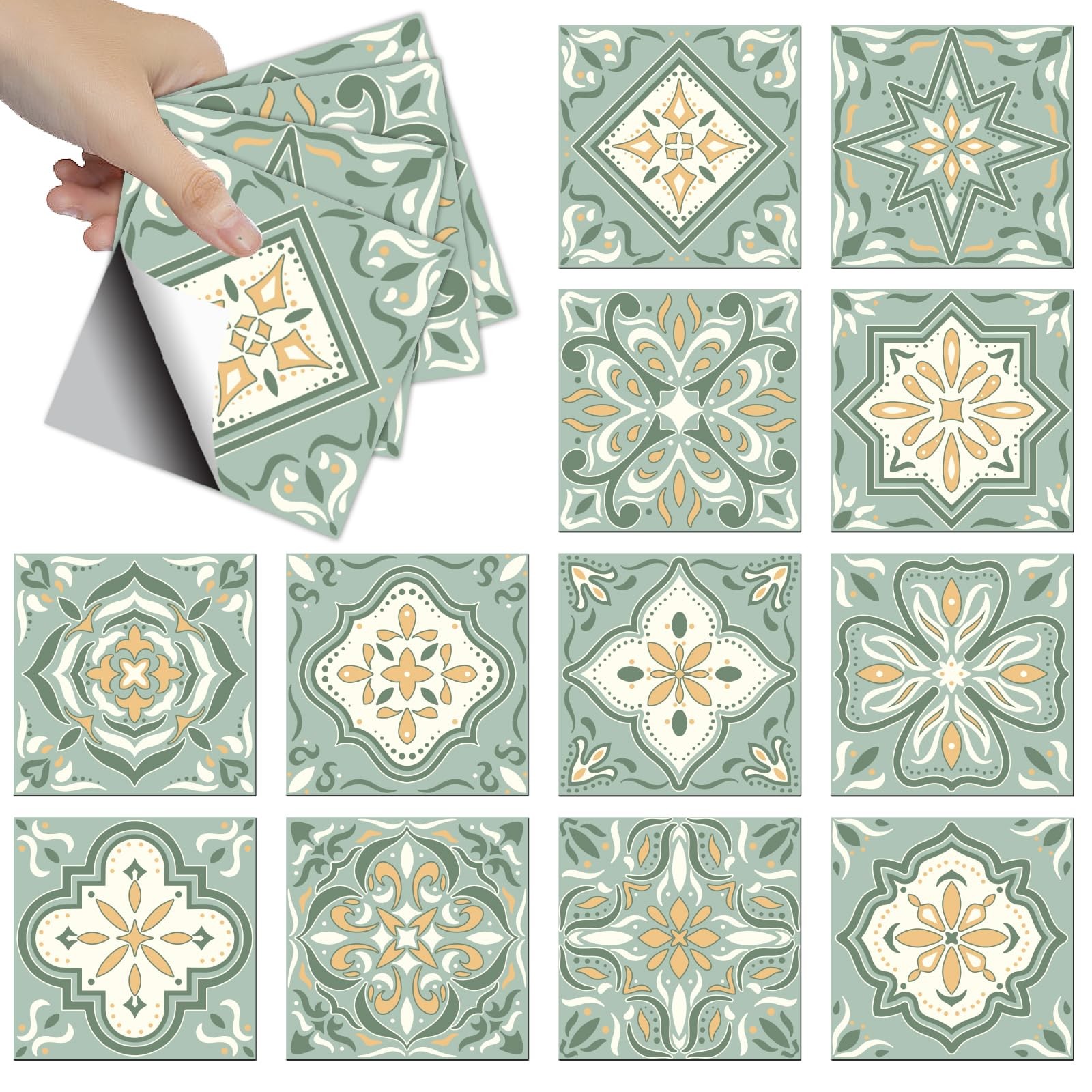 36PCS Bohemian Tile Stickers 4×4 inch Wall Stickers Waterproof Detachable PVC…