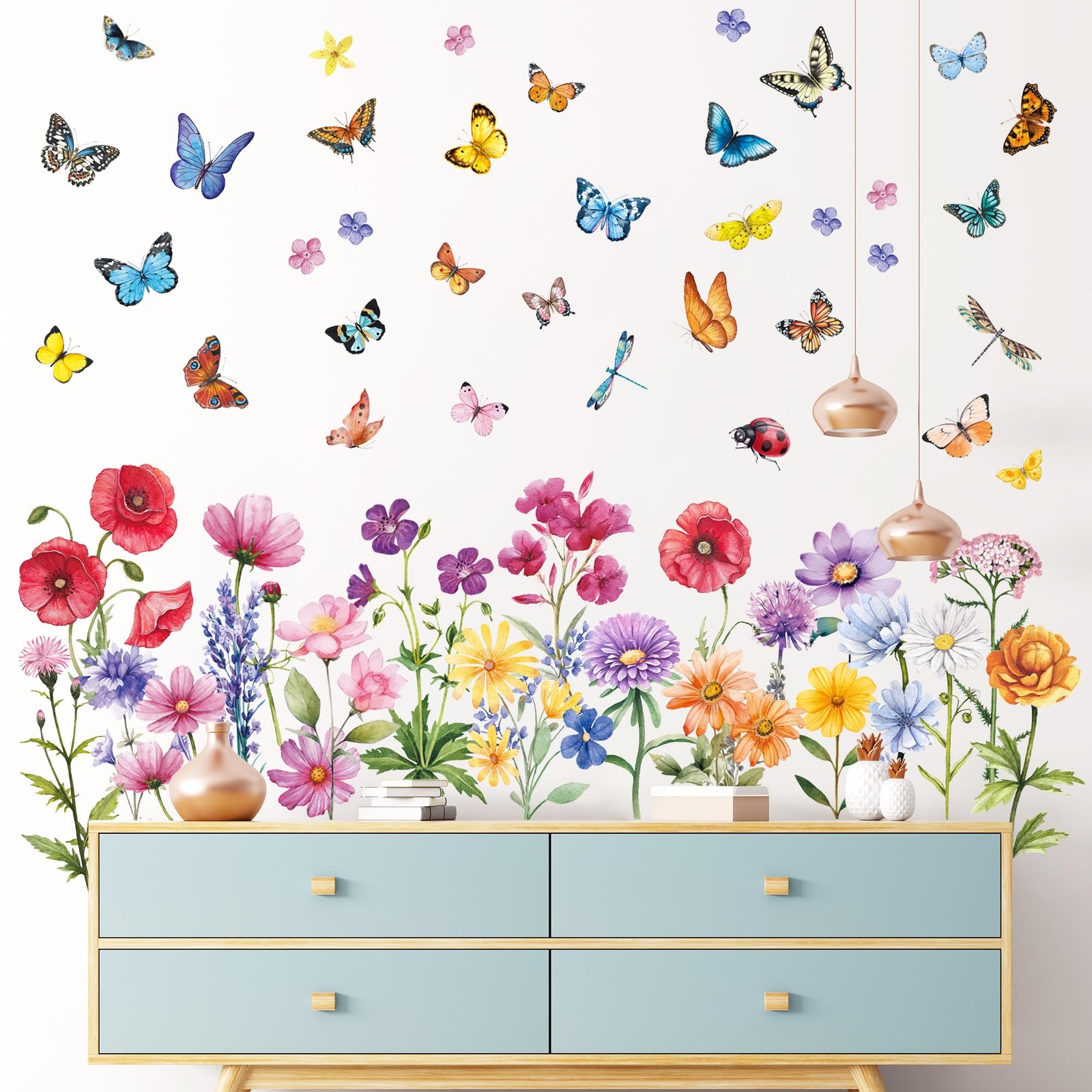 Floral Wall Decals Wildflower Wall Stickers for Bedroom Living Room Decorations