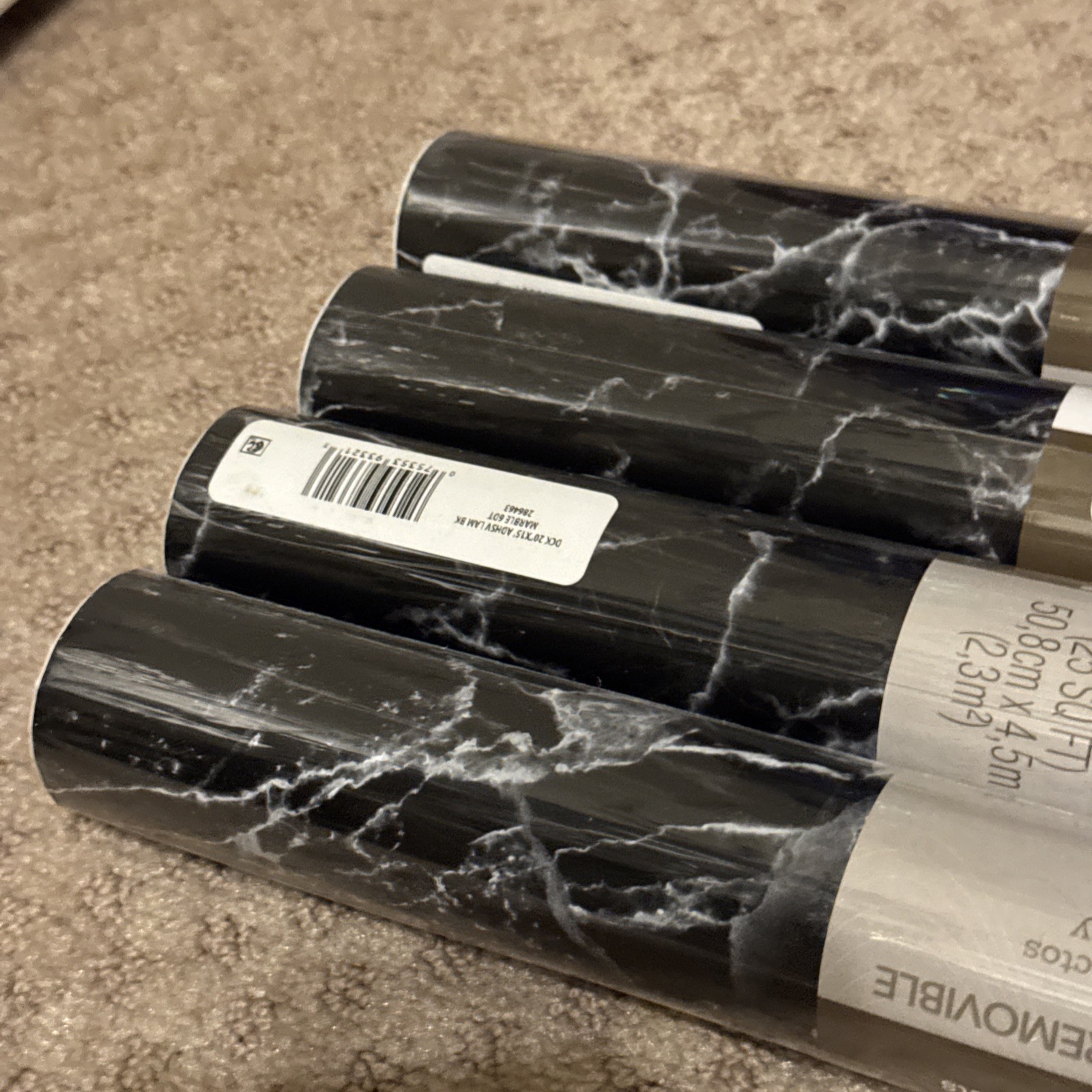 4 Rolls NEW DUCK EasyLiner Removable Adhesive Shelf Liner 20" x 15' Black Marble