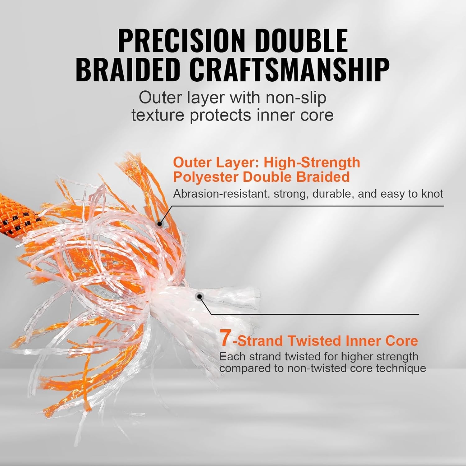 Double Braided Polyester Rope, 1/2 in X 120 Ft, 48 Strands, 8000 LBS Breaking St