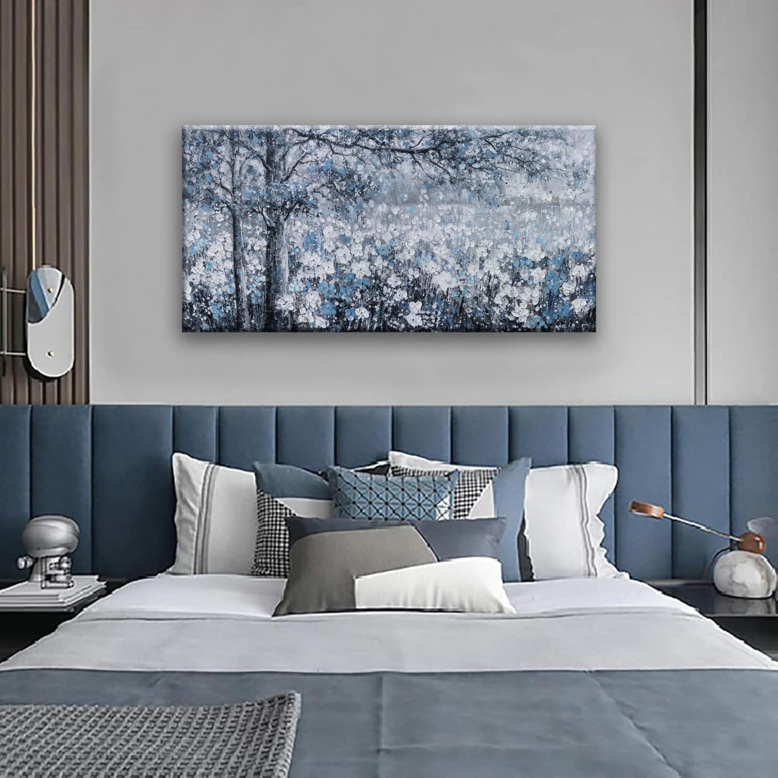 Wall Art for Living Room Blue And White Abstract Tree Flower Modern Artwork C…