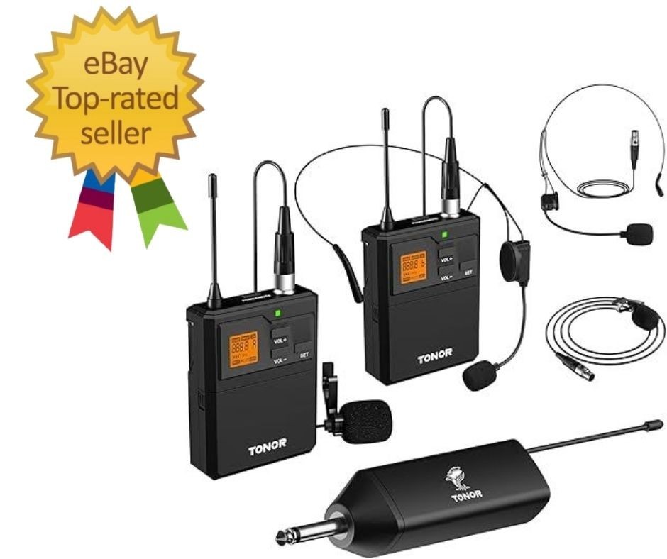 UHF Wireless Microphone System with Dual Headset Microphones/Lavalier Lapel Mics