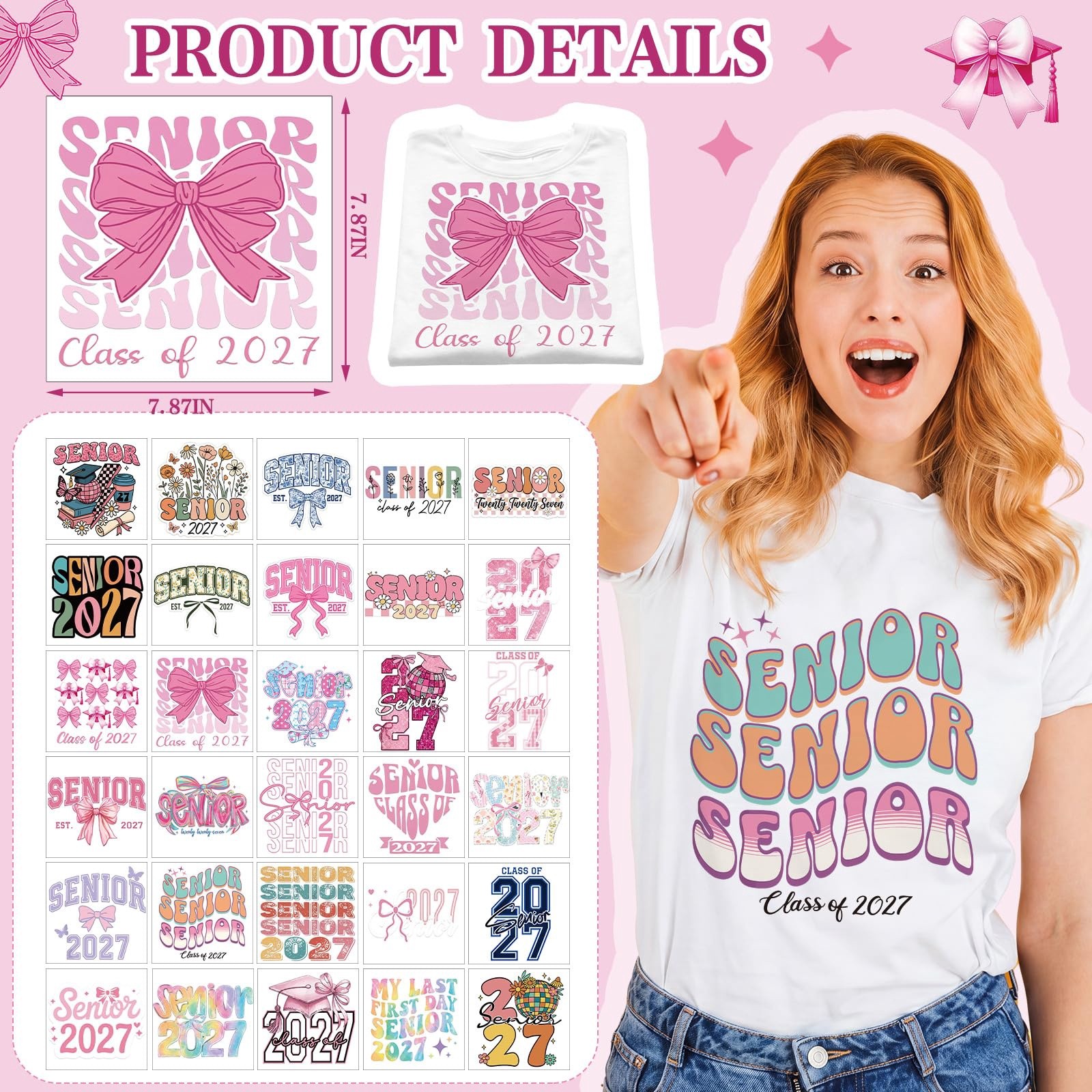 MotiMind 30pcs Senior 2027 Sheets Iron on Transfer Bundle Heat Press Vinyl De…