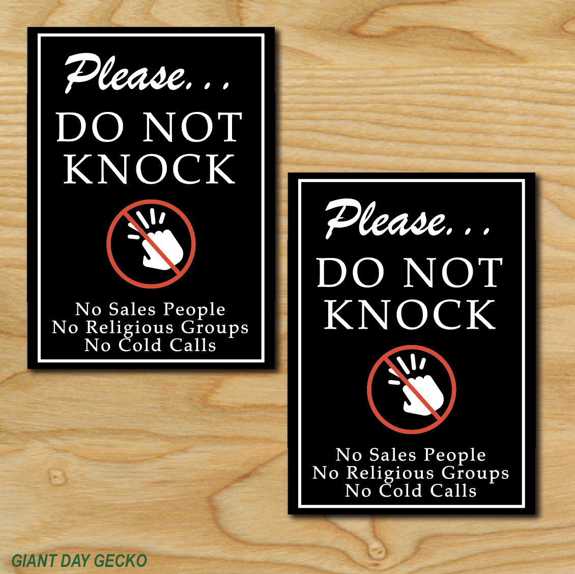 (2) TWO Please Don't knock No sales Home Business Tienda Decal Sticker Car New
