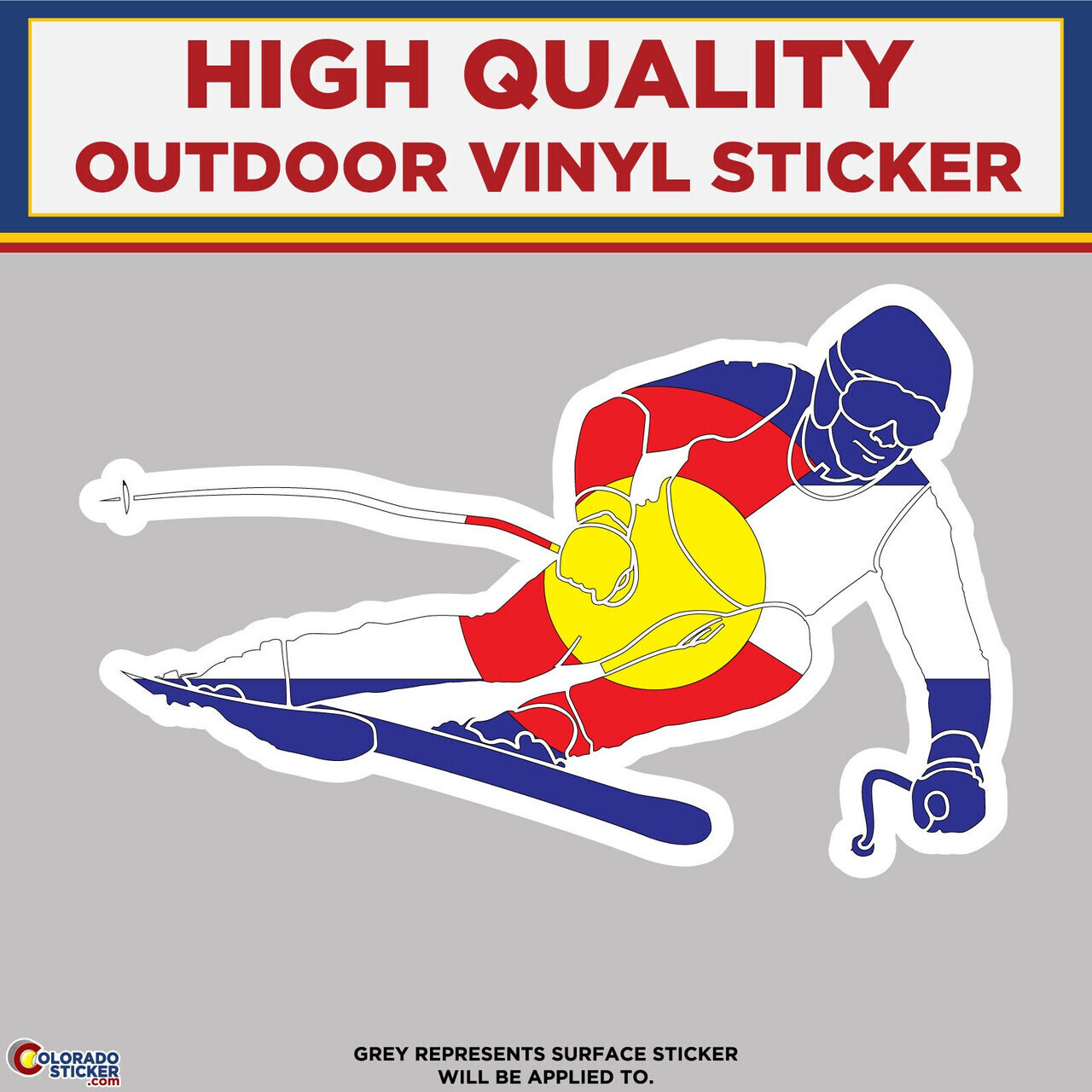 Colorado Flag Skier, High Quality Vinyl Stickers