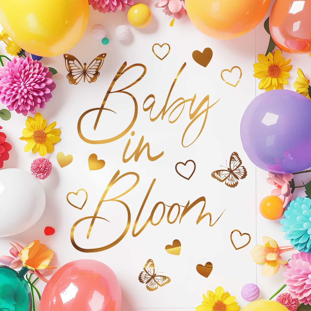 Baby Shower Party Decal Sign Baby in Bloom Gold Gender Reveal Neutral Girl or…