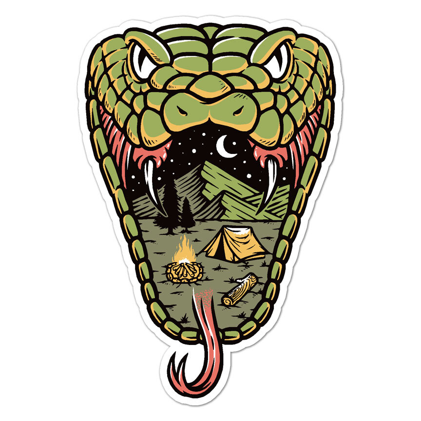 Camping Snake, Vinyl Decal Sticker, Indoor Outdoor, 3 Sizes, #9894