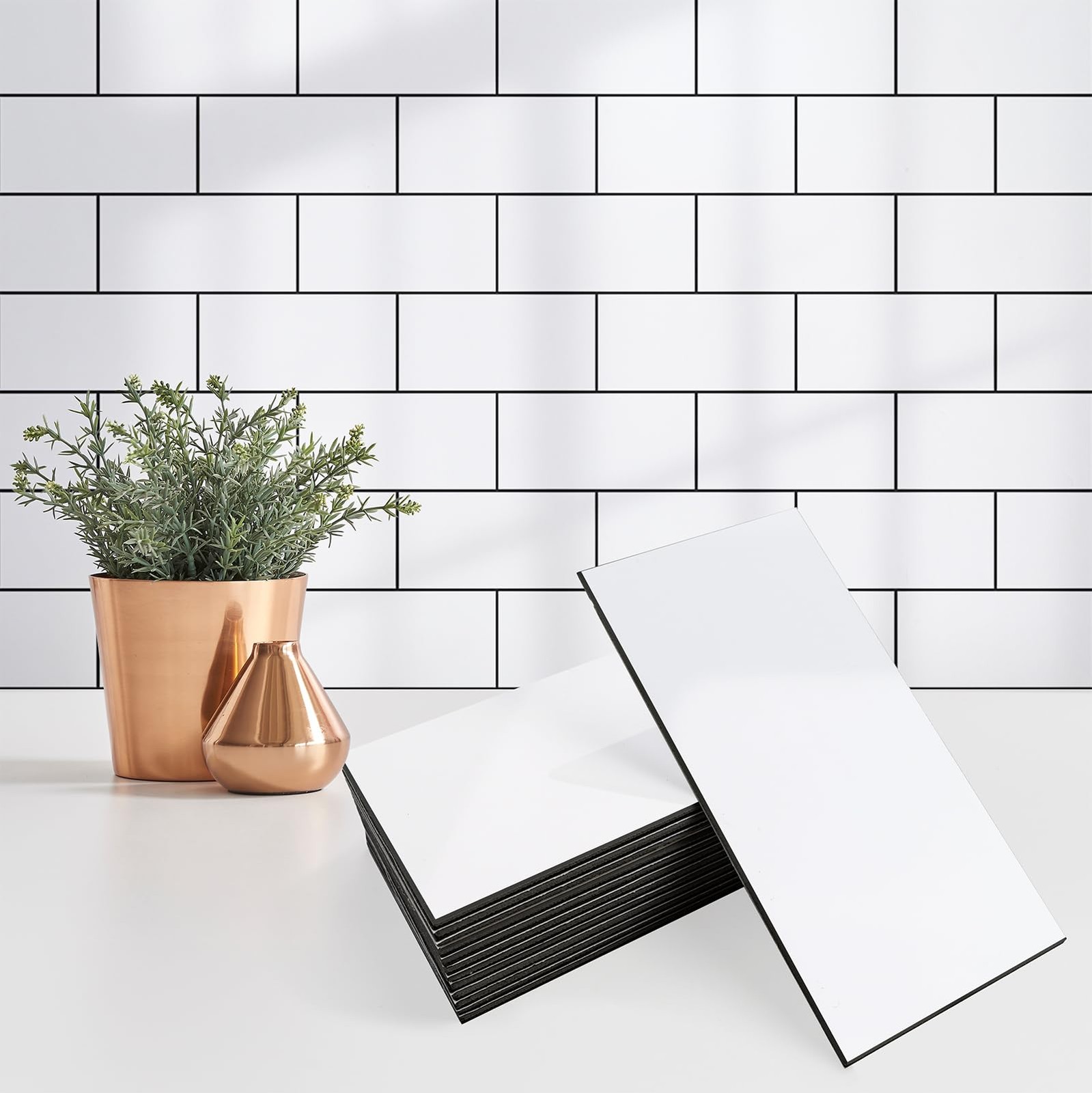 100 Pieces Peel and Stick Backsplash for Kitchen, 3" x 6" PVC Subway Tile, Gl…