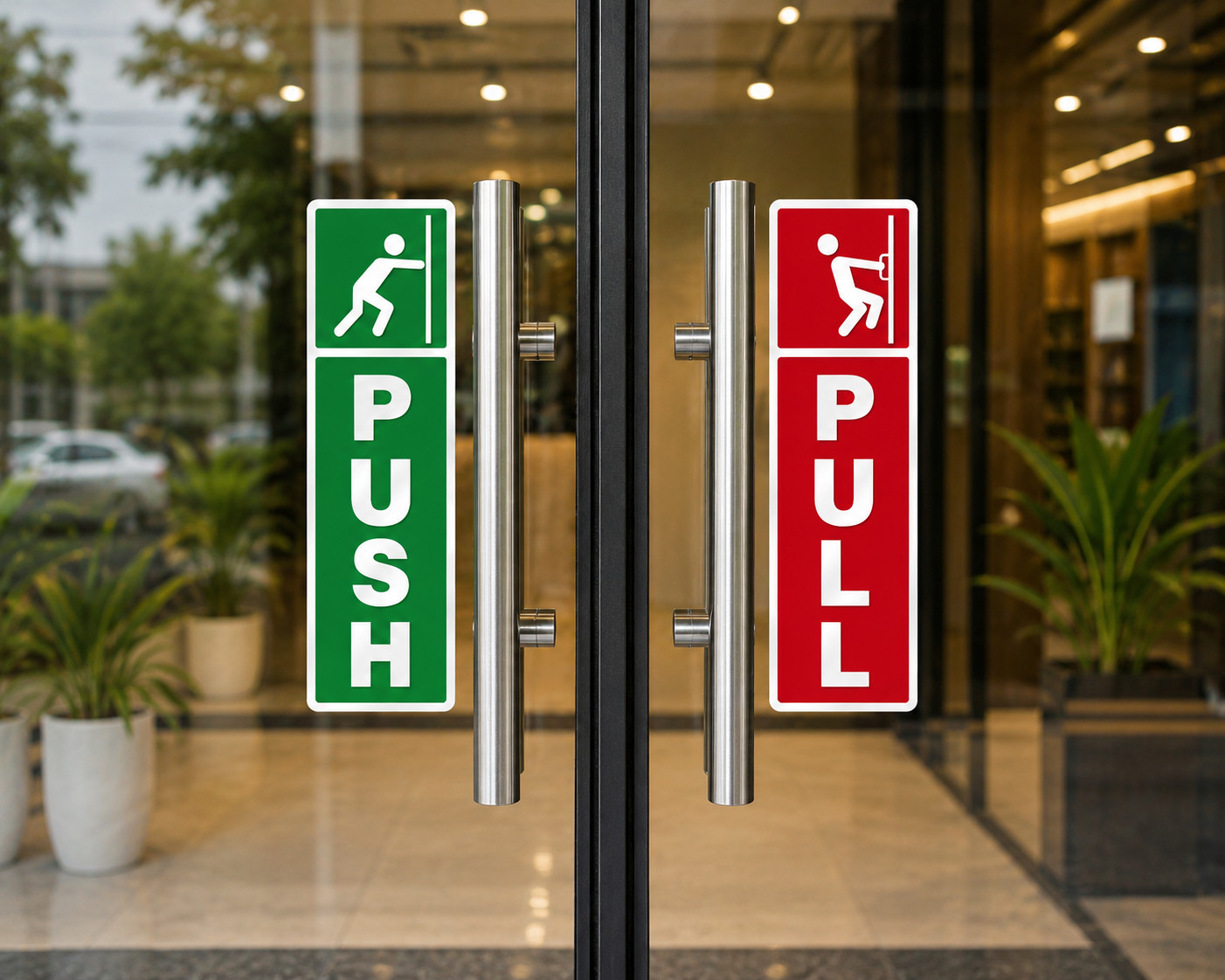 Push Pull Door Stickers 5×2 Inch Set – Clear Office Shop Glass Door Signs Decals