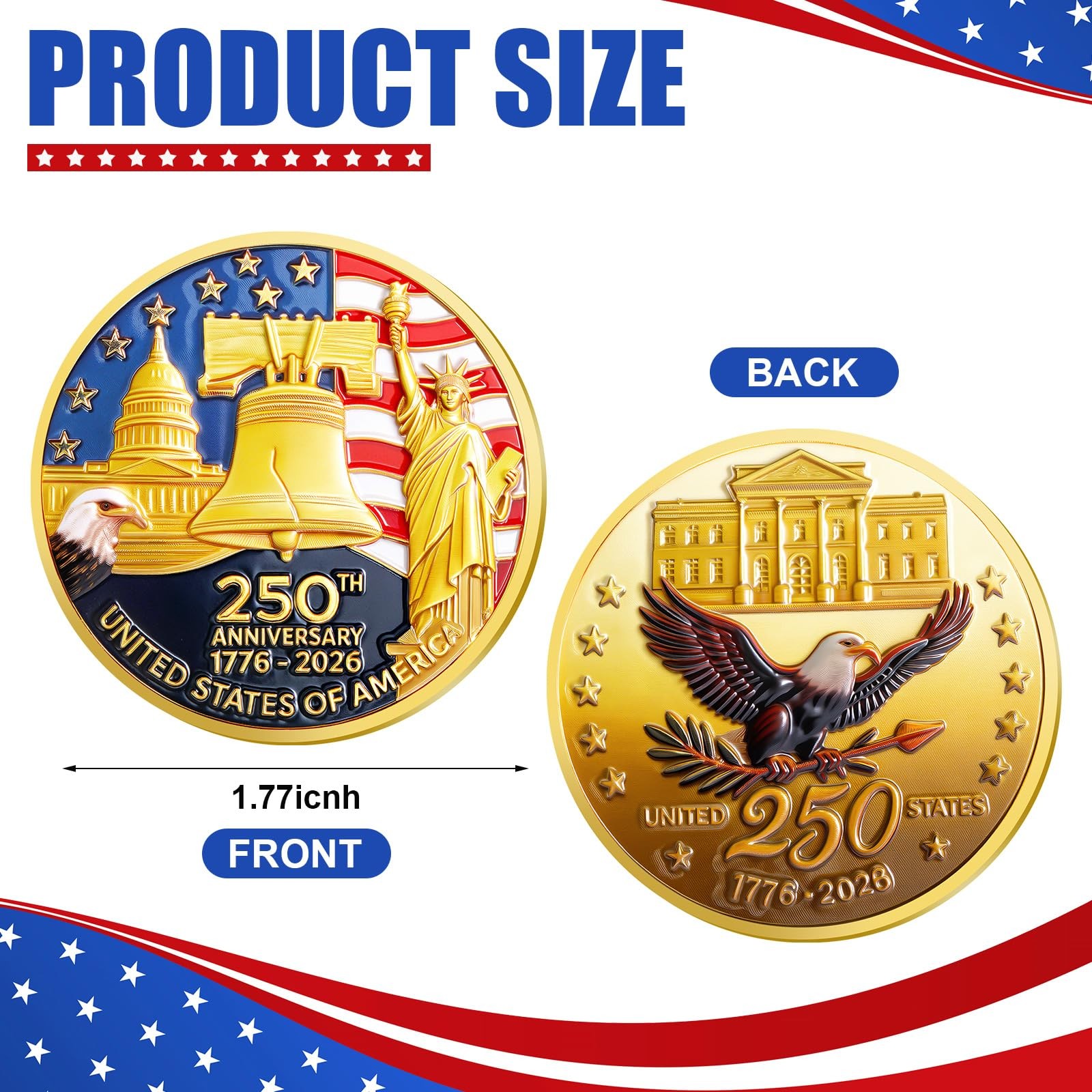 Highergo 1.57 inches (diameter) x 0.12 (thick), Gold, Red, White, Blue