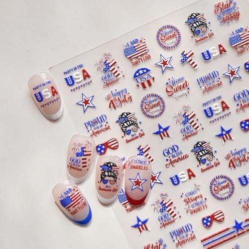 4th of July Nail Stickers 5D Embossed American Flag Star
