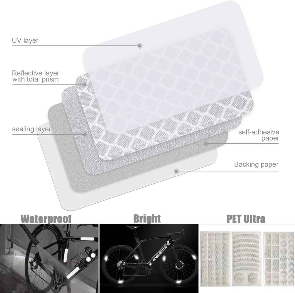 42Pcs Reflective Stickers, Reflective Decals Multi Shapes Kit, Waterproof Outdoo