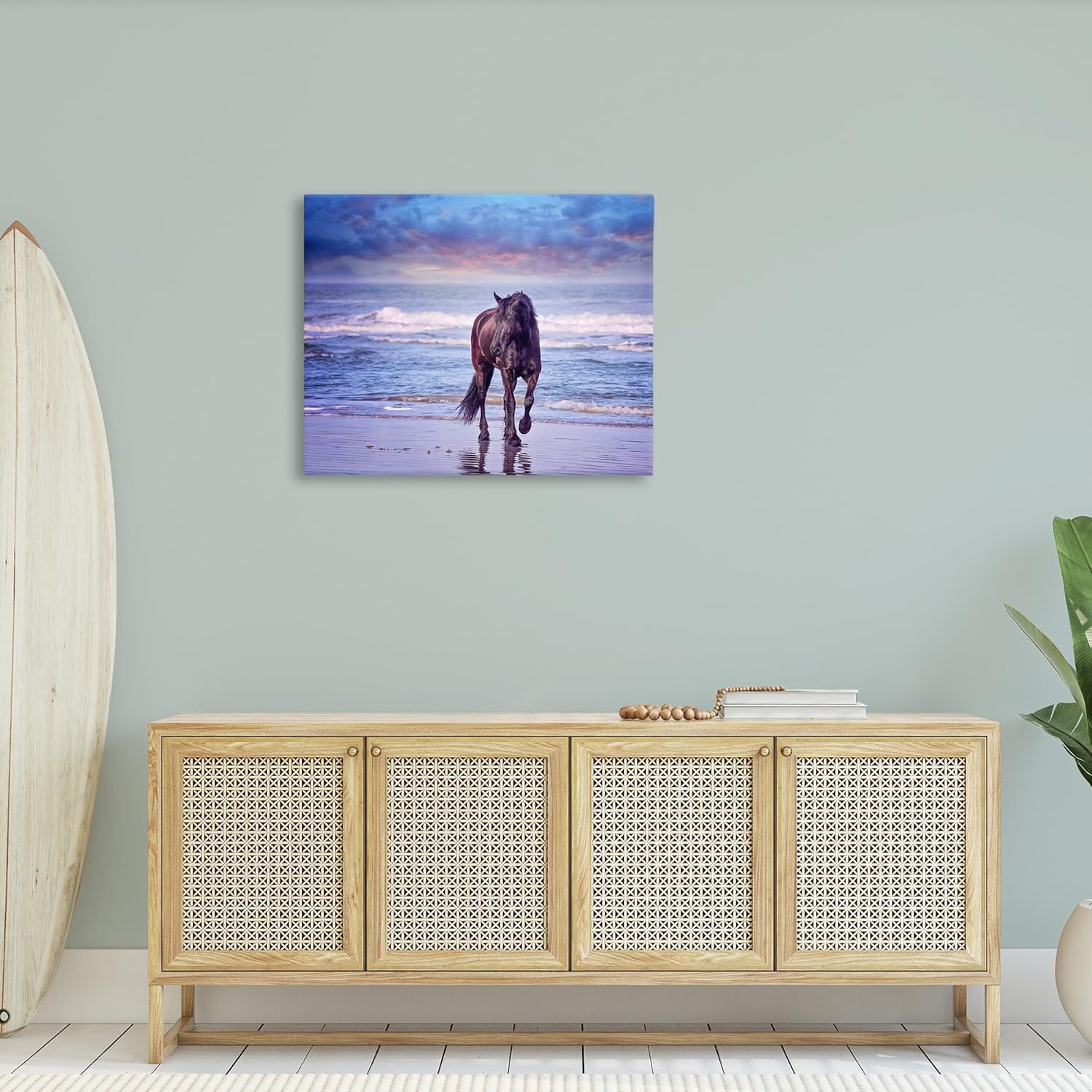 Wild Horse on Beach Colorful Blue Sunset, Gallery Wrapped Canvas, 30 X 40