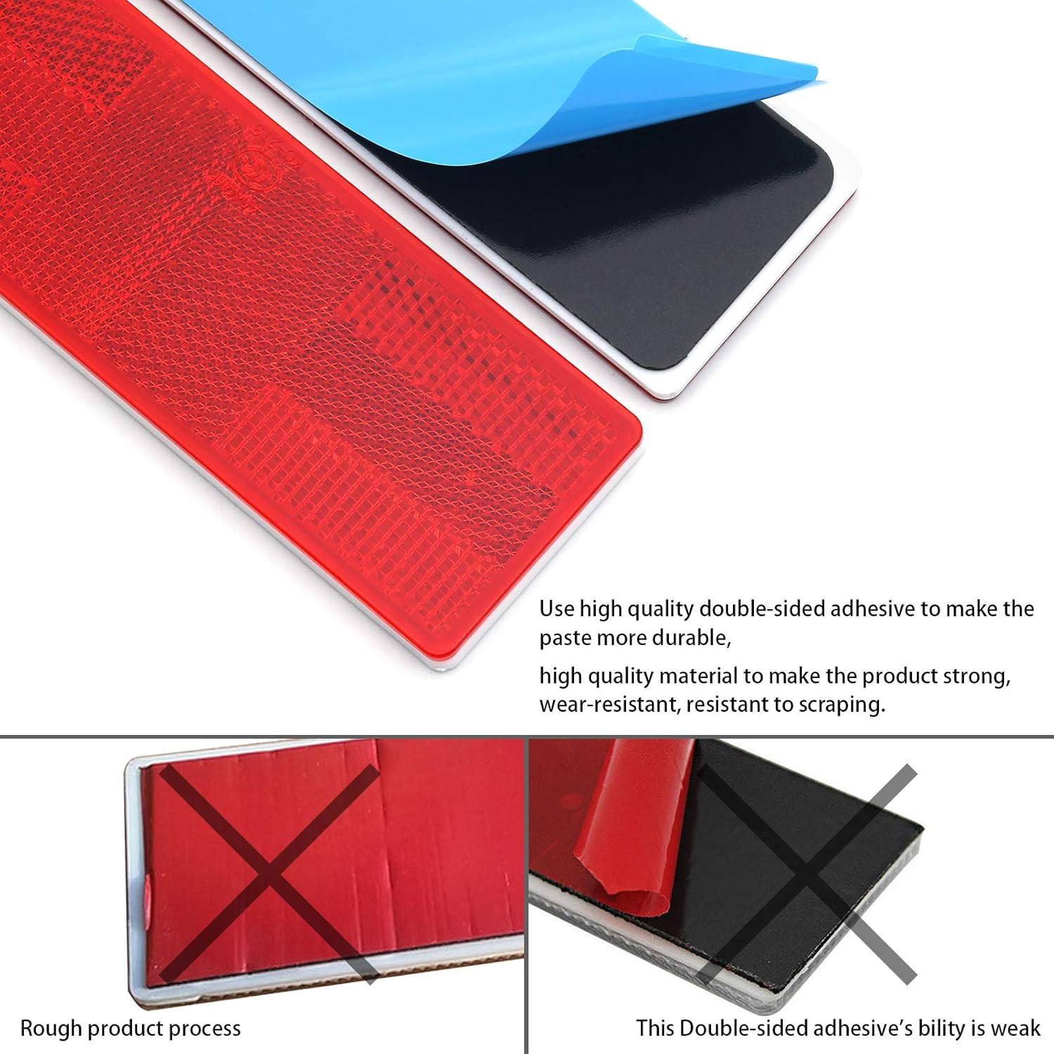 2Pcs Plastic Rectangular Stick-On Reflector Sticker (Red, 5.91 X 1.97 In)
