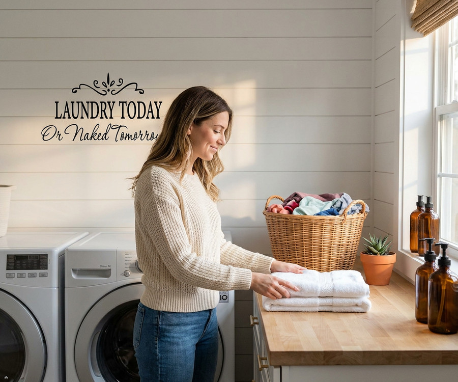 Laundry Today or Naked Tomorrow Removable Wall Stickers Home Decals Decor Quote