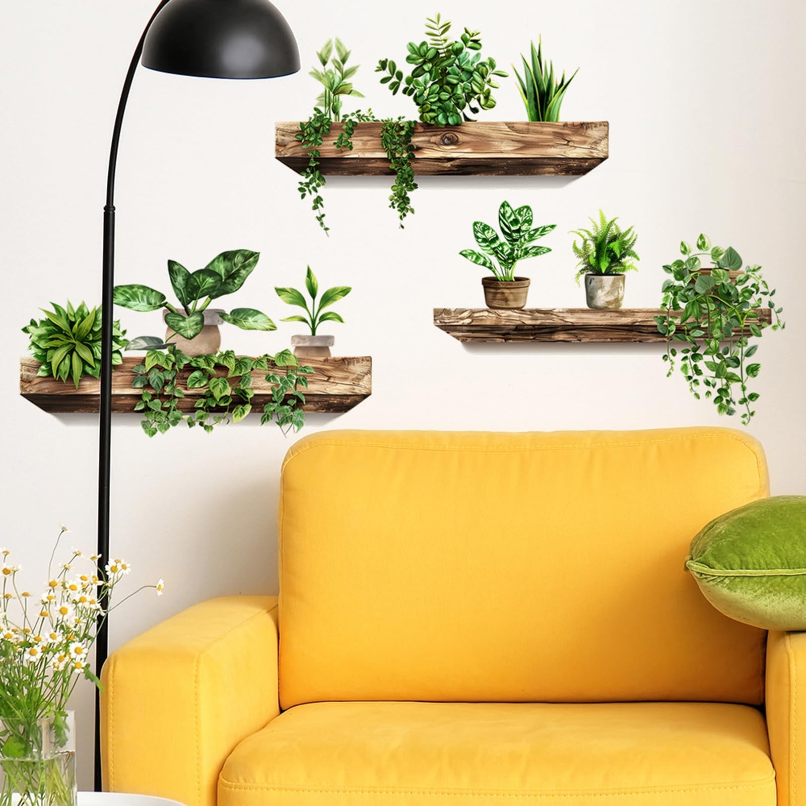 Green Plant Wall Decals 3D Bonsai Tropical Betterfly As the Pictures Shown