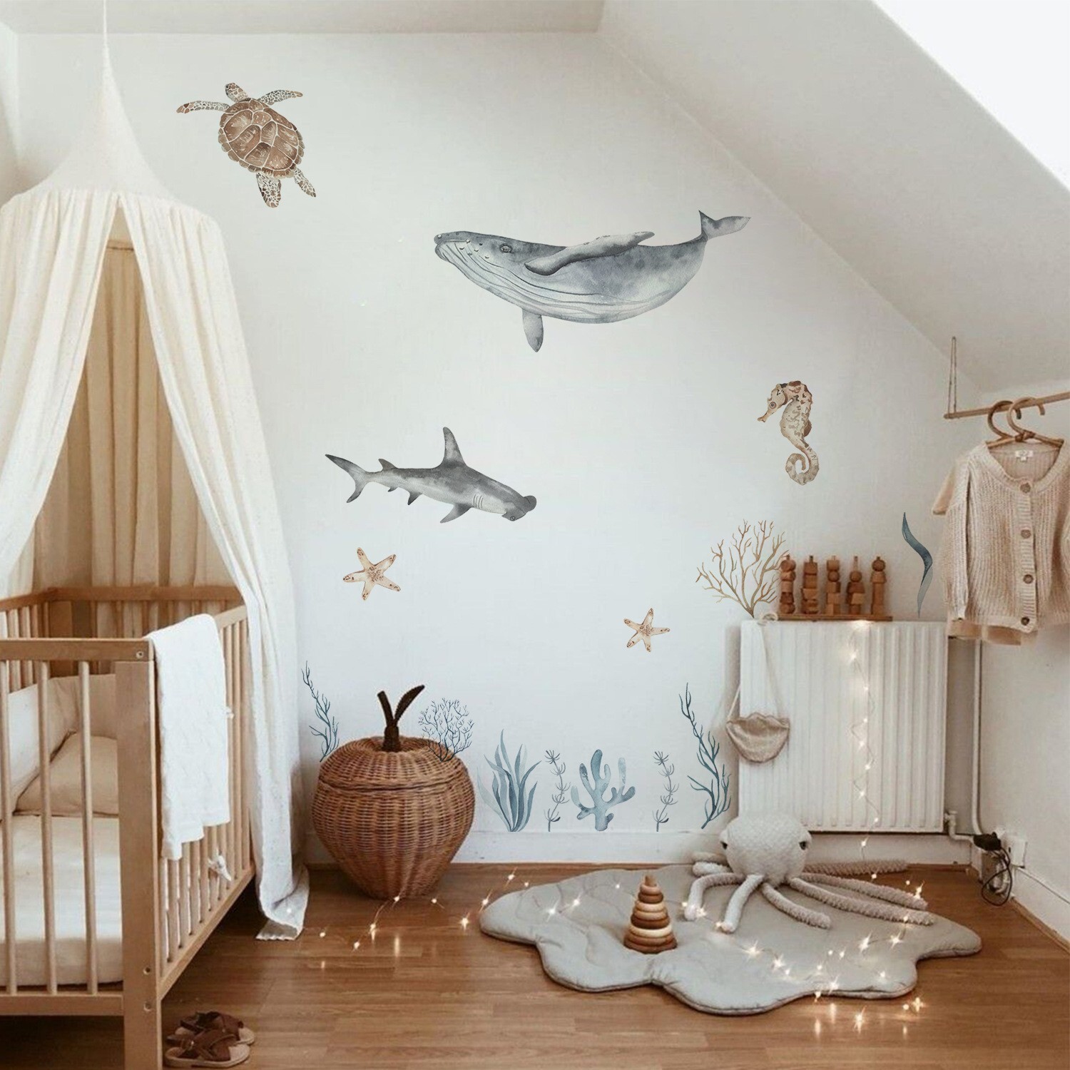 Ocean Life Wall Decals for Nursery Peel & Stick Wall Stickers Kids Bedroom Decor