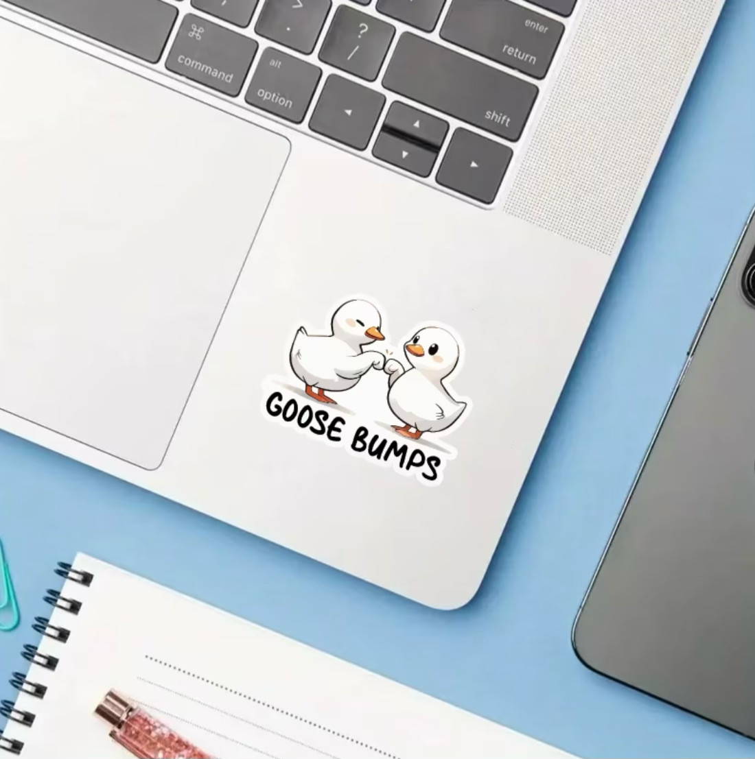 1 PC – Glossy Goose Bumps Funny Cute Fist Laptop Travel Luggage Cup Bottle Book