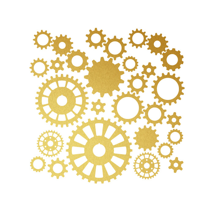 29 Brushed Brass Colored Gear Vinyl Decals Overall Size 13.5" tall x 13.5" wide