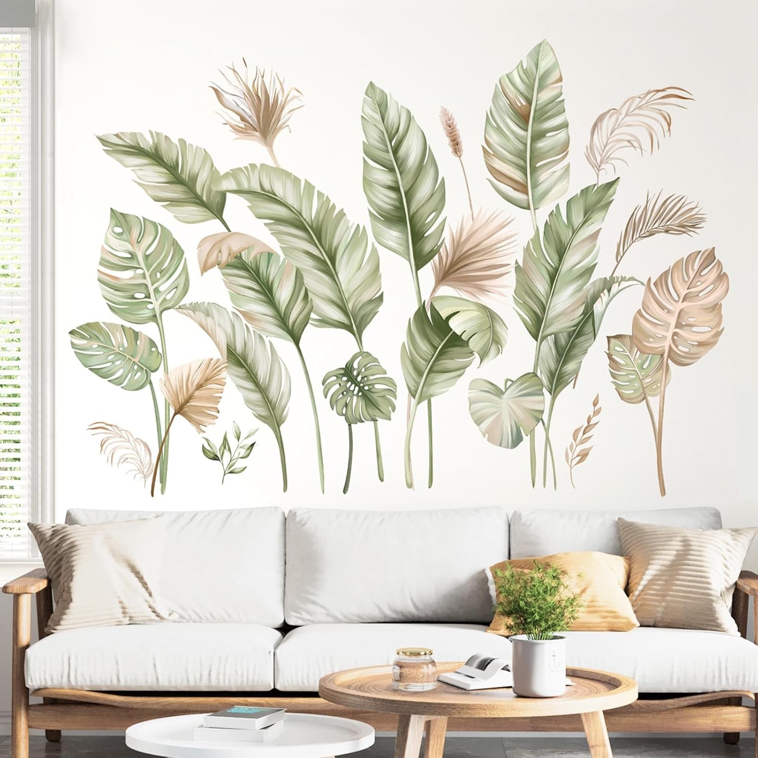 Boho Palm Leaves Wall Stickers Tropical Green Plants Peel and Stick Wall Art