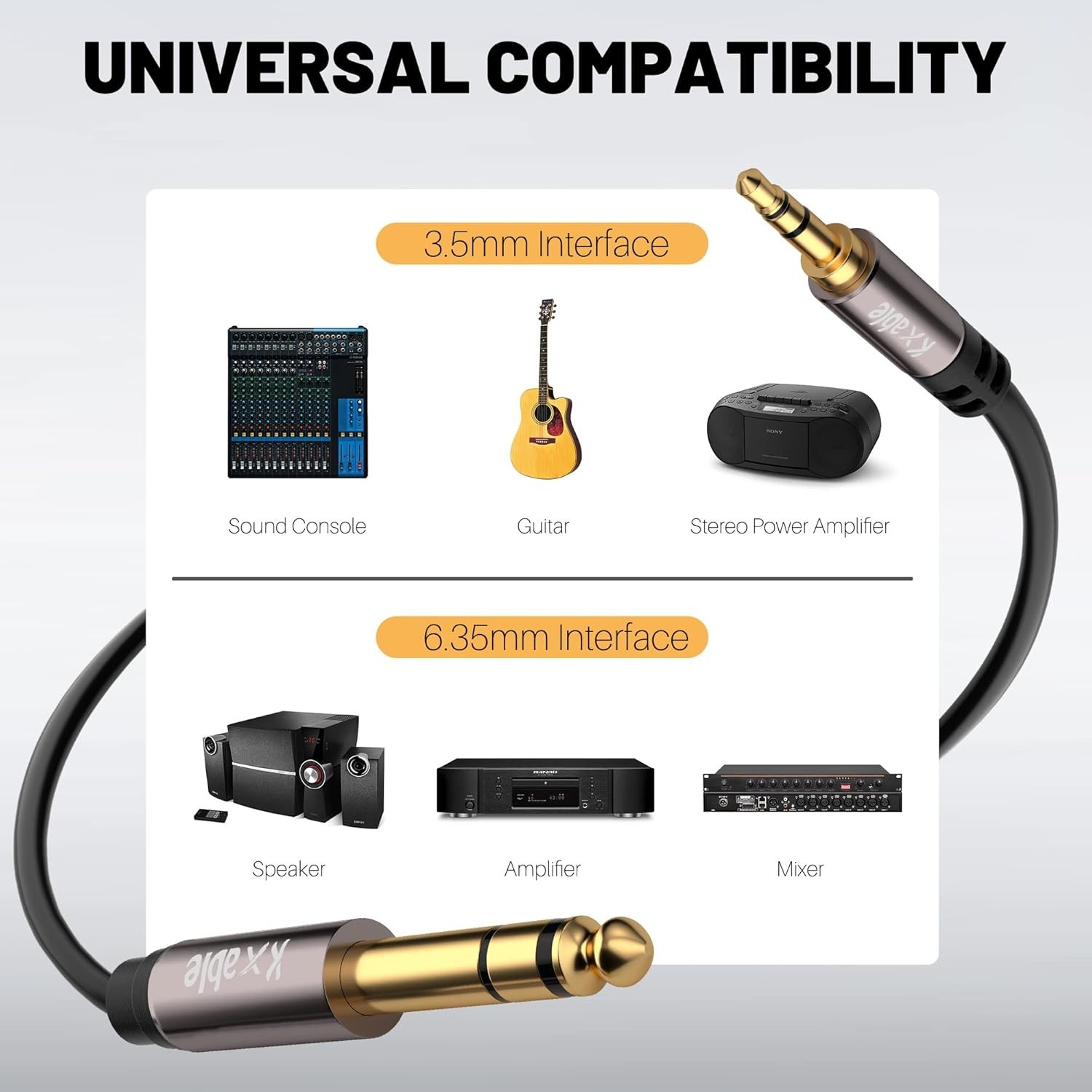 3.5mm to 6.35mm Stereo Audio Cable 25 Feet, Long 1/4 to 1/8 inch Headphone Ca…