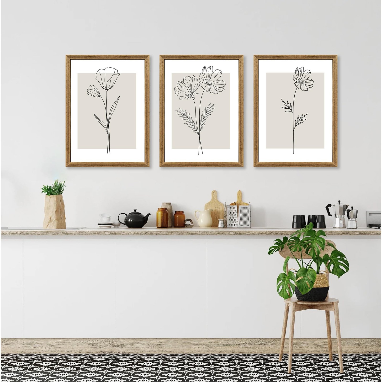 ICHZUMW Neutral Botanical Floral Wall Art, Black and White Farmhouse Flowers …