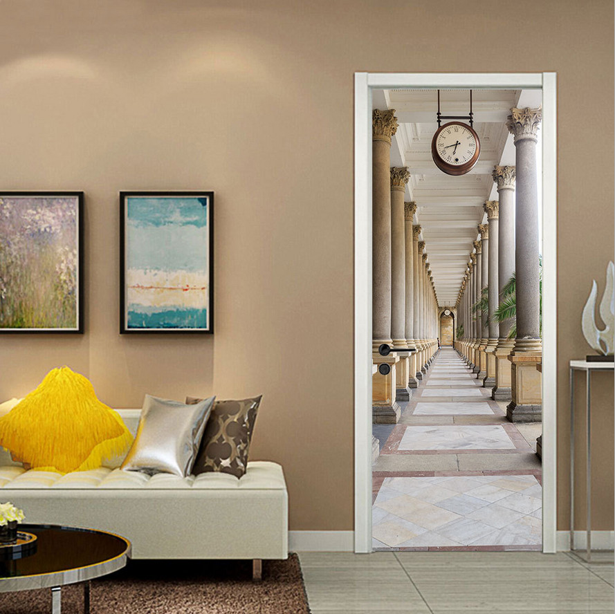 3D Self Adhesive Vintage Hallway Clock Door Sticker Wall Decor Mural Wallpaper