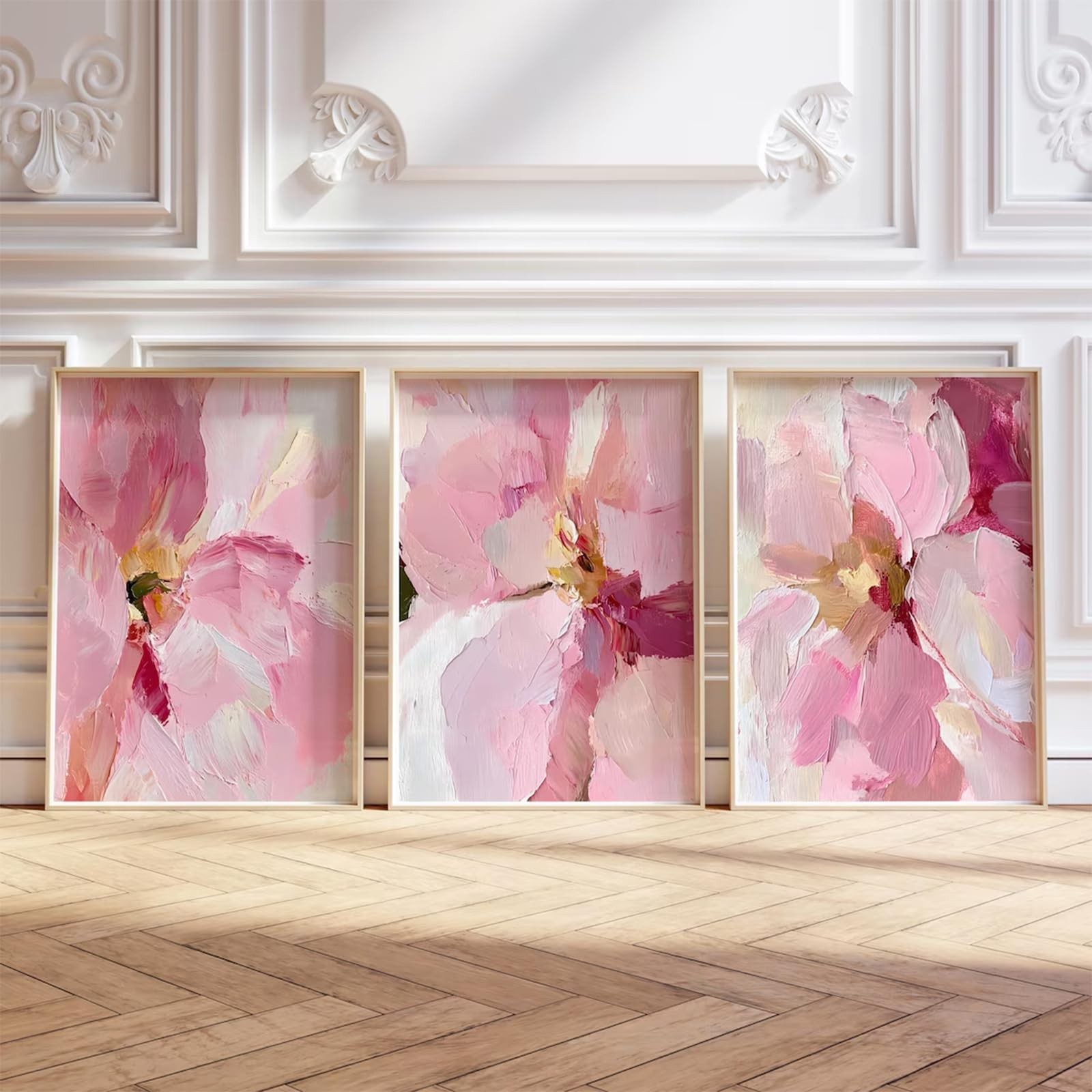 Abstract Floral Wall Art Pink Flower Canvas Pictures Modern Wall Decor Blush …